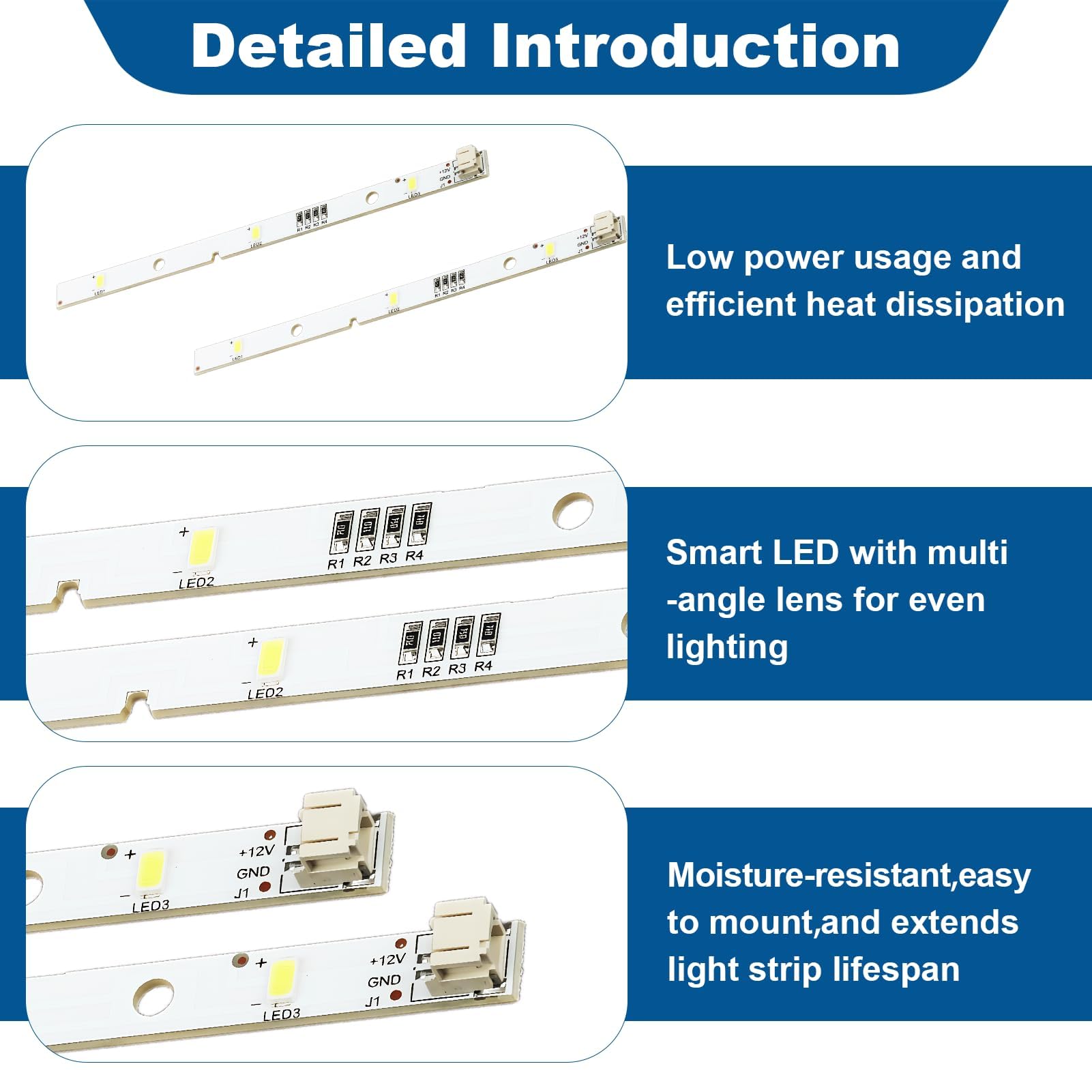 2 Piezas Tira LED de Repuesto para Frigorífico Congelador RONGSHENG/HISENSE E349766 MDDZ-162A 1629348 1529227 DC12V 2W,Tira LED Compatible con Nevera Kenwood KIFF5017 KIFF5020 KIFF7017 KIFF7020 KSBNN — view 3