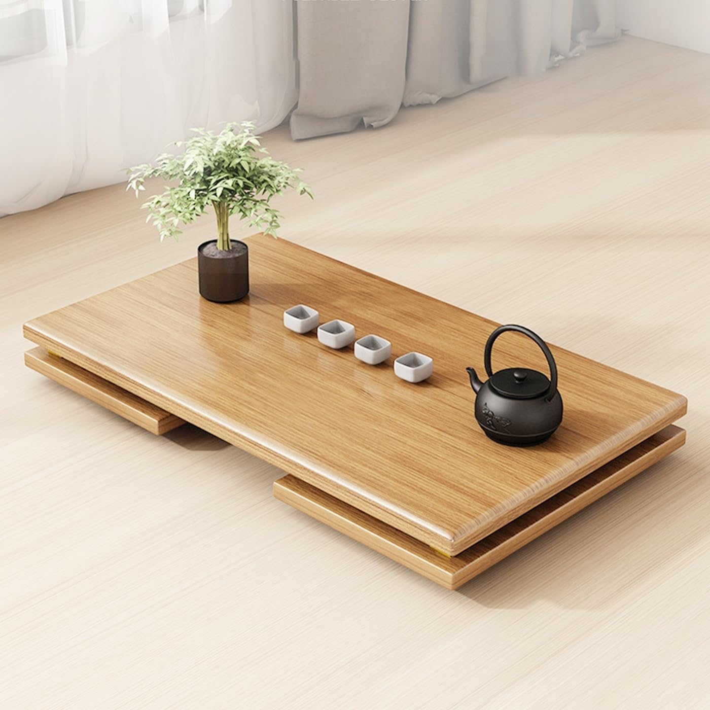 Japanischer klappbarer Bodentisch, Bambus Meditations-Tisch zum Sitzen auf dem Boden, tragbarer Teetisch für Wohnzimmer, Esszimmer, Heimdekoration(100cm/39.4in)