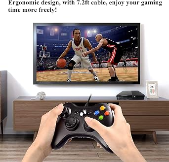 Hovlia Xbox 360 Wired Controller, USB xbox Controller PC Gamepad with Upgraded Joystick for Microsoft Xbox 360& Slim/PC Windows 10/8/7 (Black)