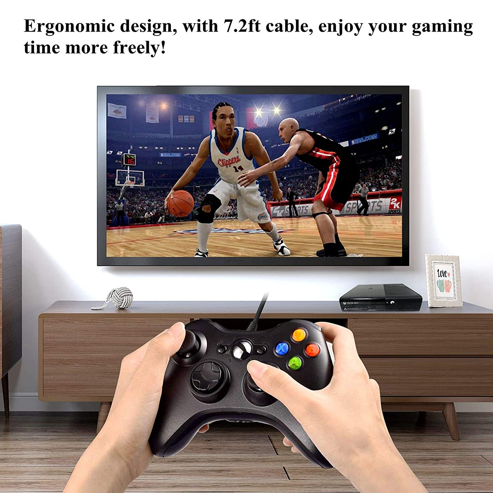 Przewodowy kontroler do Xbox 360, Hovlia USB Game Kontroler PC z ulepszonym joystick kompatybilny z Microsoft Xbox 360 i Slim/PC Windows 10/8/7 (czarny)