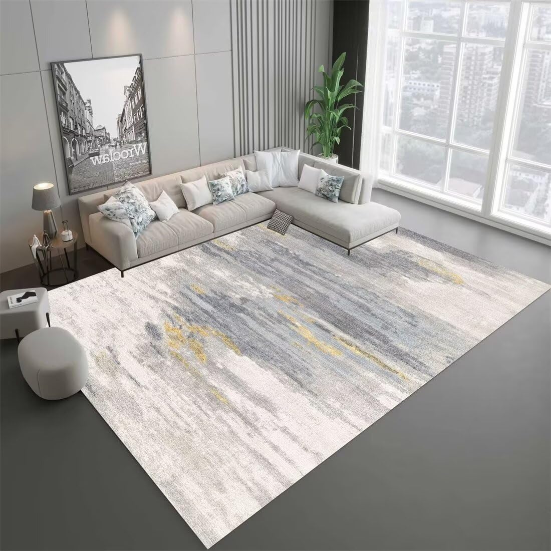 Tapis éveil bébé fille doux pour grand salon gris bleu style minimaliste