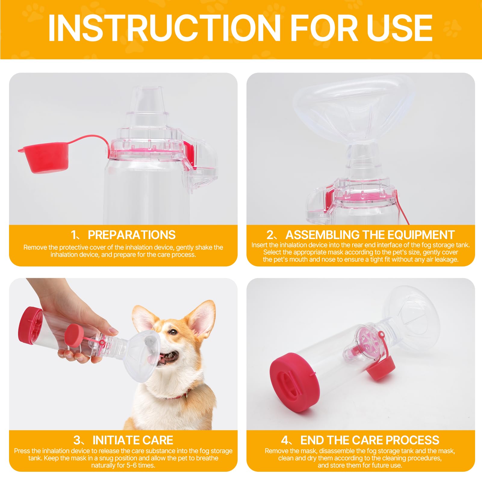 Cámara de Aerosol para Mascotas,Inhaler de Gato Inhaler portátil,Cámara inhalación para Gatos Perros,Espaciador inhalador Mano,máscaras 2 tamaños,con la Respiración y la Administración (Rosa)