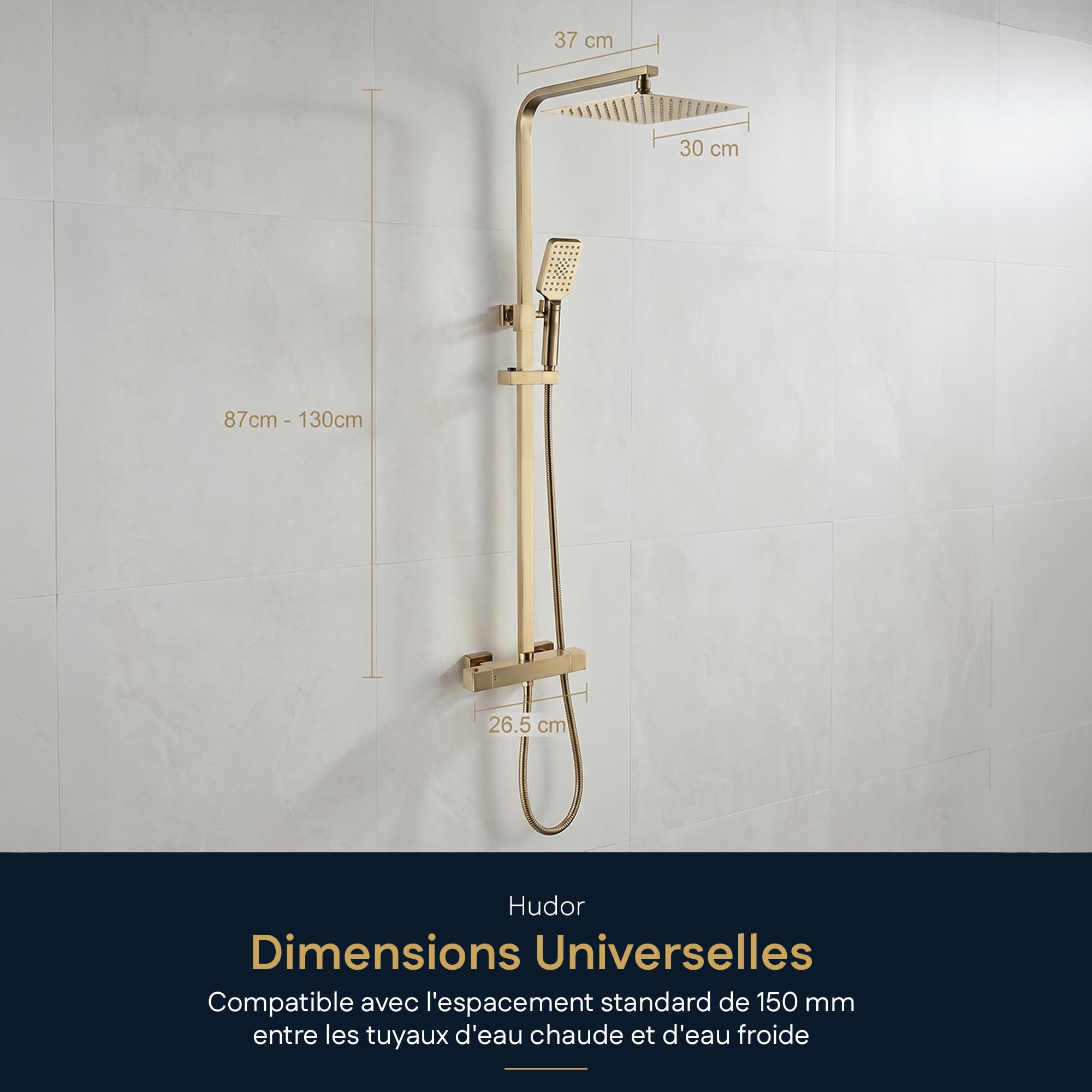 Colonne de douche thermostatique SC428DB – Laiton doré brossé (Or Mat) – Collection Scamandre – Raffinée et durable