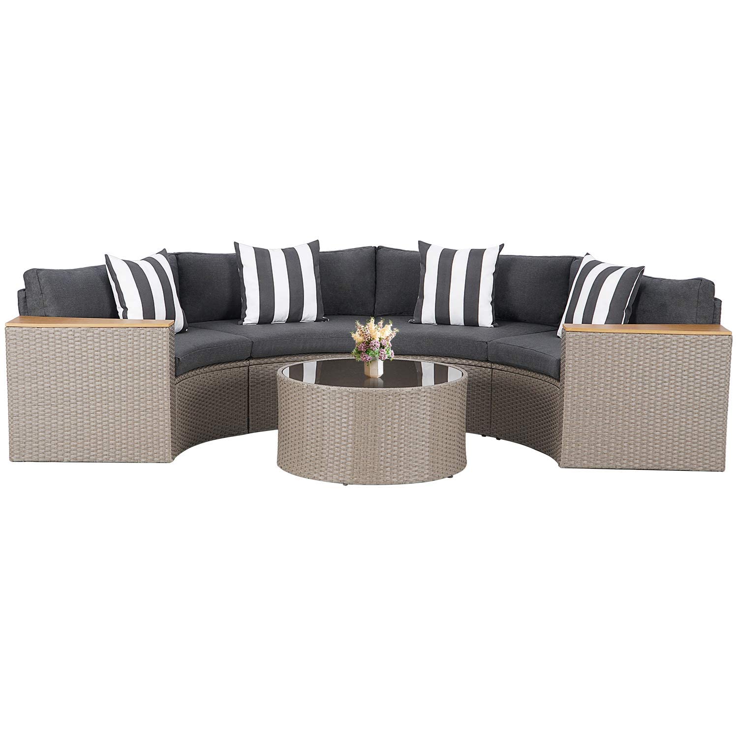 Suncrownoutdoor Round Sofa Piece Patio Half Moon Sectional Sets