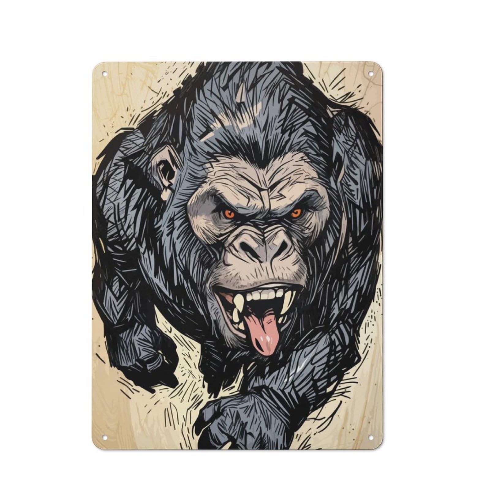Junmoney Angry Sabertooth Gorilla Illustration Vintage Garden Room Metal Sign 40X30cm, Garden Room Wall Plaque For Patio Bar, Workshop, Shed Or Kitchen