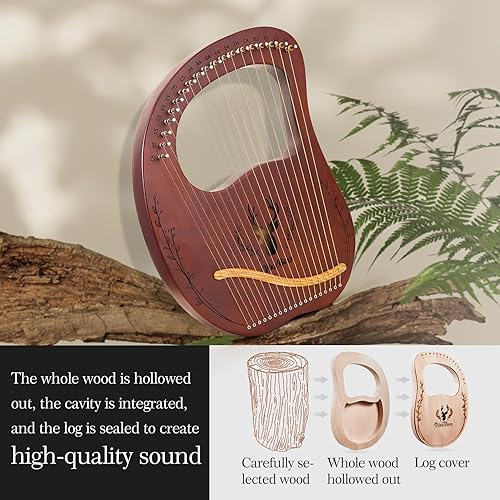 Miniatura 24 de Lyre Harpika, kit de arpa Zelkova Lyra de 17 cuerdas, instrumentos musicales de cuerda con bolsa de llave de afinación, instrucciones adicionales