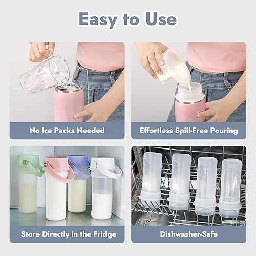 Miniatura 5 de HEYTRIP Enfriador portátil de leche materna, botella enfriadora de leche de acero inoxidable de 20 onzas para viajes y trabajo, contenedor de