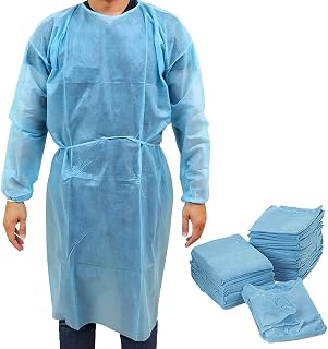 EZGOODZ Hospital Disposable Gowns with Sleeves X-Large, Pack of 25 Blue Disposable Isolation Gowns, PPE Medical Disposable Gown with 45 GSM, Disposable Surgical Gowns with Elastic Wrists, Neck & Waist