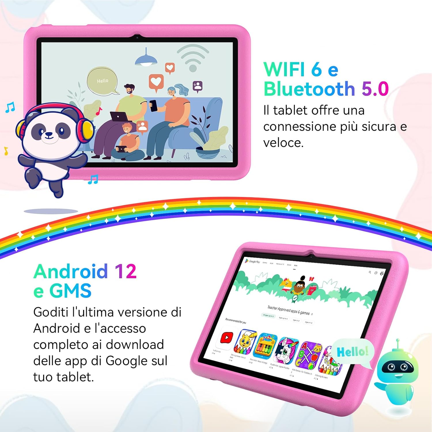Blackview Tablet Bambini 10 Pollici,Tab 8 Kids Tablet Android 12, 7(4+3)GB RAM 128GB ROM/TF 1TB, WiFi 6 Bluetooth 5.0,6580mAh, Giochi Educativi per Bambini, Tablet per Bambini Parentale Controllo-Rosa Blackview Tablet Bambini 10 Pollici,Tab 8 Kids Tablet Android 12, 7(4+3)GB RAM 128GB ROM/TF 1TB, WiFi 6 Bluetooth 5.0,6580mAh, Giochi Educativi per Bambini, Tablet per Bambini Parentale Controllo-Rosa