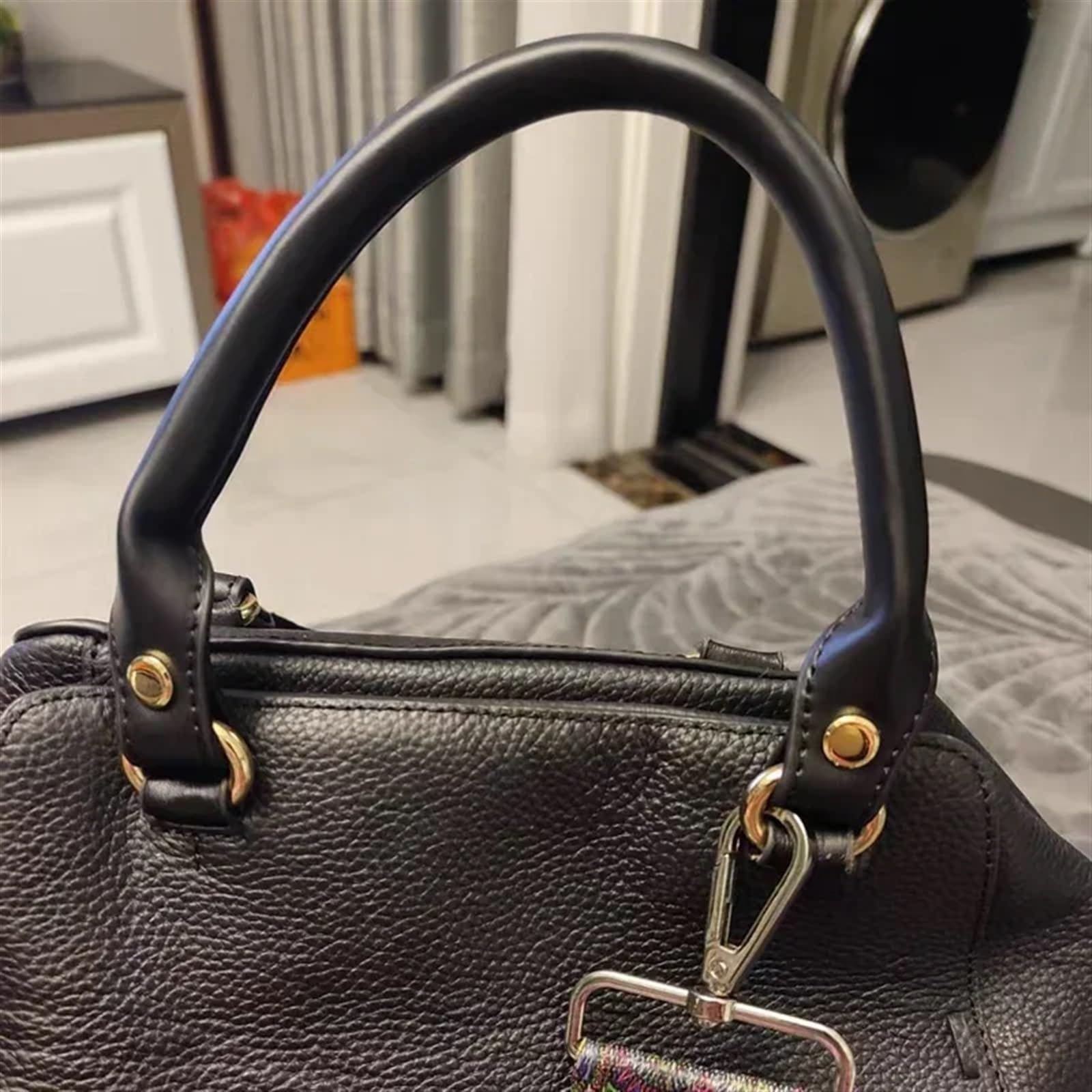 Poignées Remplacement en Cuir Sangle de Sac Longue en Cuir PU for Femme, Accessoire de Remplacement for Sac à Main, à la Mode(Black)
