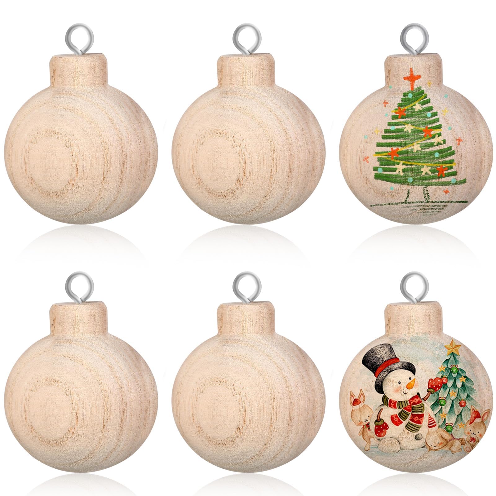 6 Piezas de Adornos Navideños de Madera para Pintar, Bolas Redondas para Hacer Adornos de Árbol de Navidad, Manualidades y Decoración