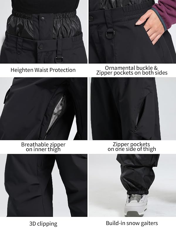 GSOU SNOW Baggy Snowboard Pants Womens Mens Snow Pants Waterproof Black L by GSOU SNOW - Used condition - Image 5