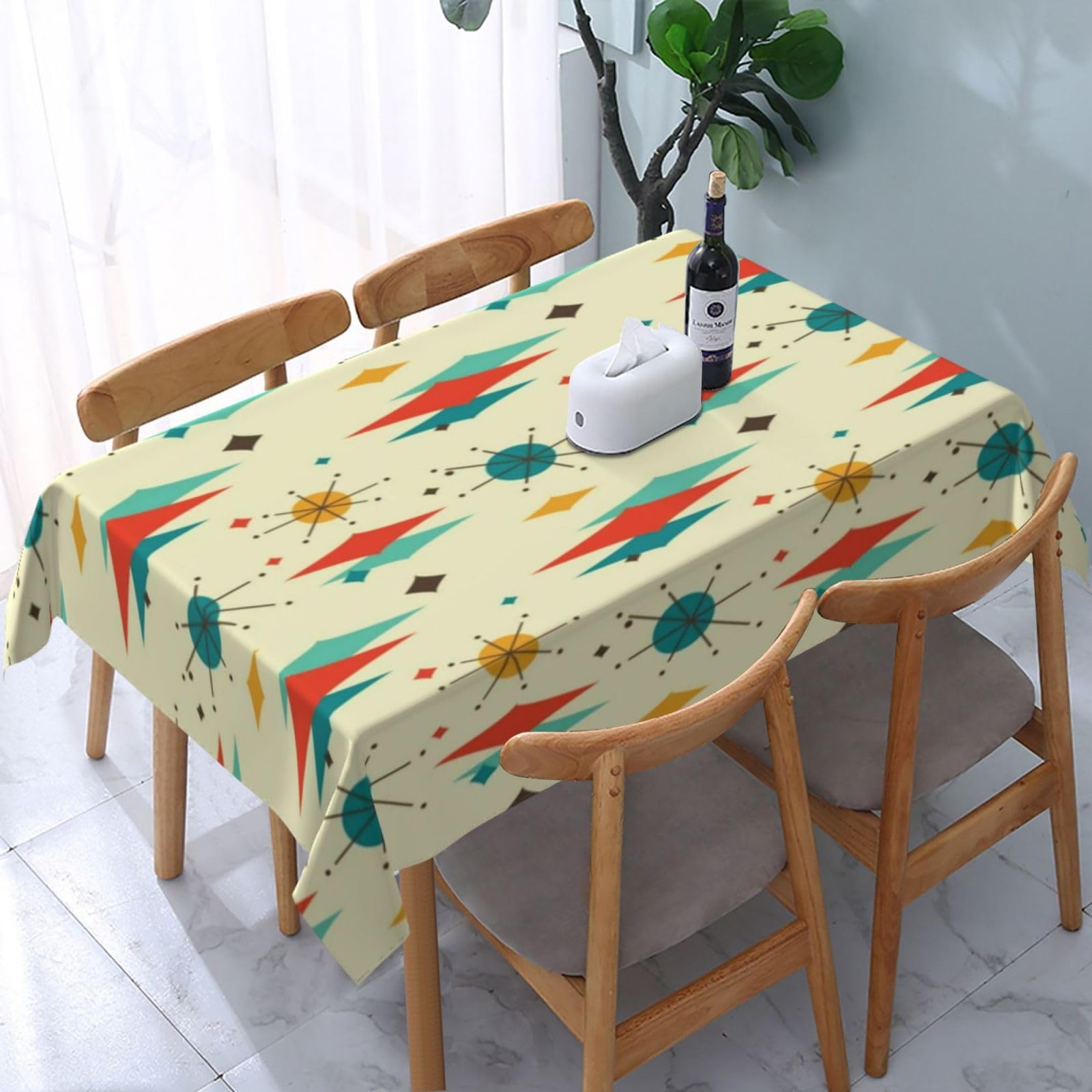 HLBSDM Mid Century Fifties Modern Atomic Retro Rectangle Tablecloth, Suitable for Wedding, Party and Restaurant Festival Gathering Event Polyester Fabric Decorative Tablecloth(54x72in)
