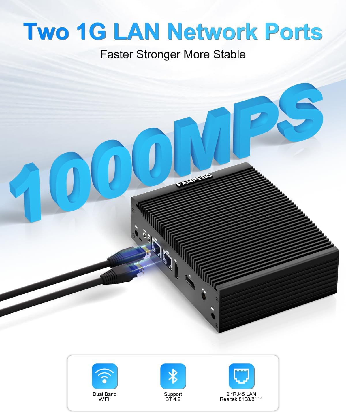 FANPEEC Fanless Mini PC Industrial Core i5-8350U(max 3.6 GHz) 16GB DDR4 RAM 256GB M.2 SSD Industrial PC 2xHDMI, Fanless Computer Win 11 Pro/Linux, 2xRS232 COM, WiFi5, BT4.2, 8xUSB, Power On Auto