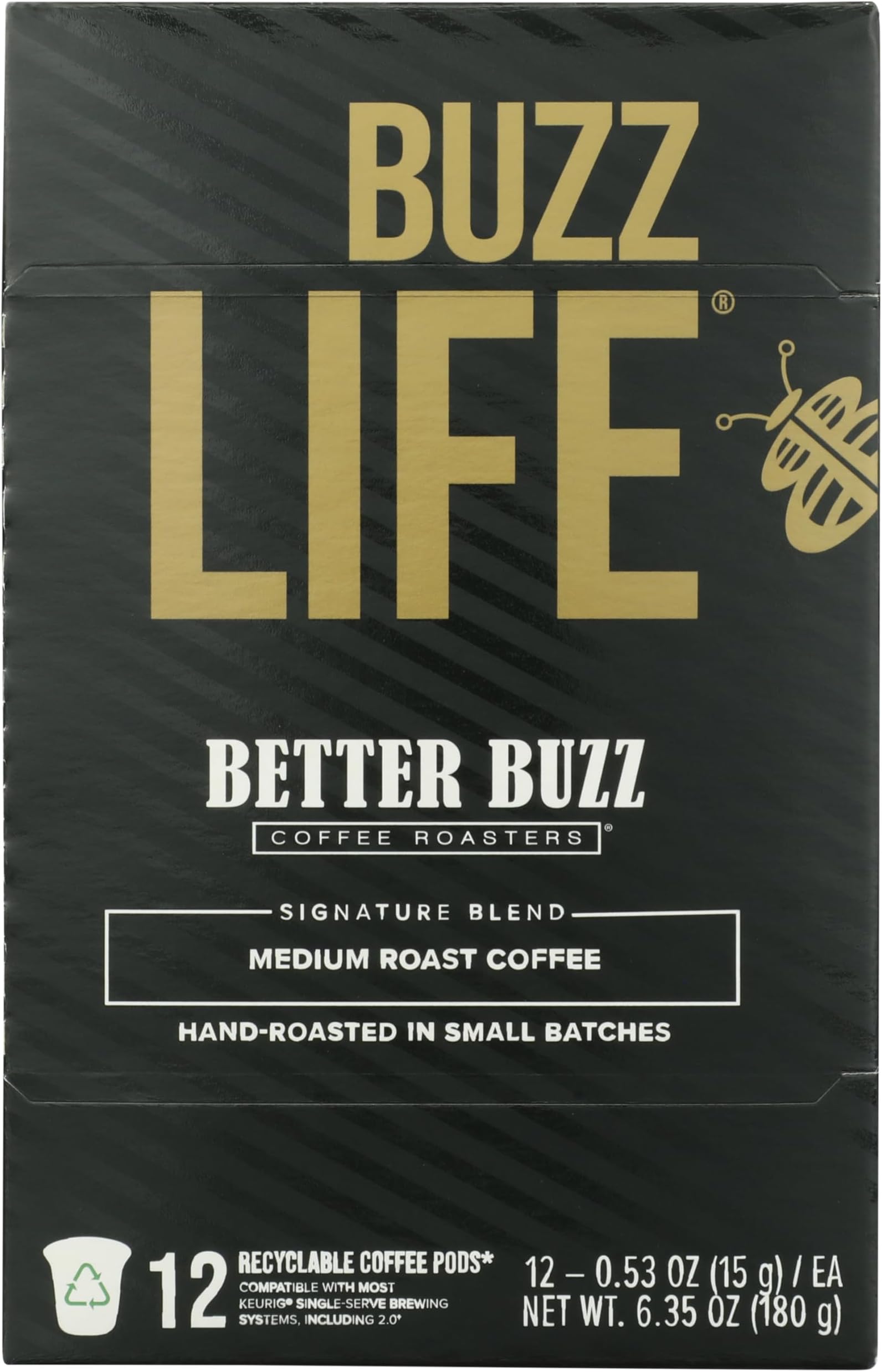 Better Buzz Life Blend (Buzz Life) Single Serve Coffee Pods Medium Roast, 12 Count (Pack of 1), Small Batch Roasted Arabica Coffee Beans, K-Cup Compatible