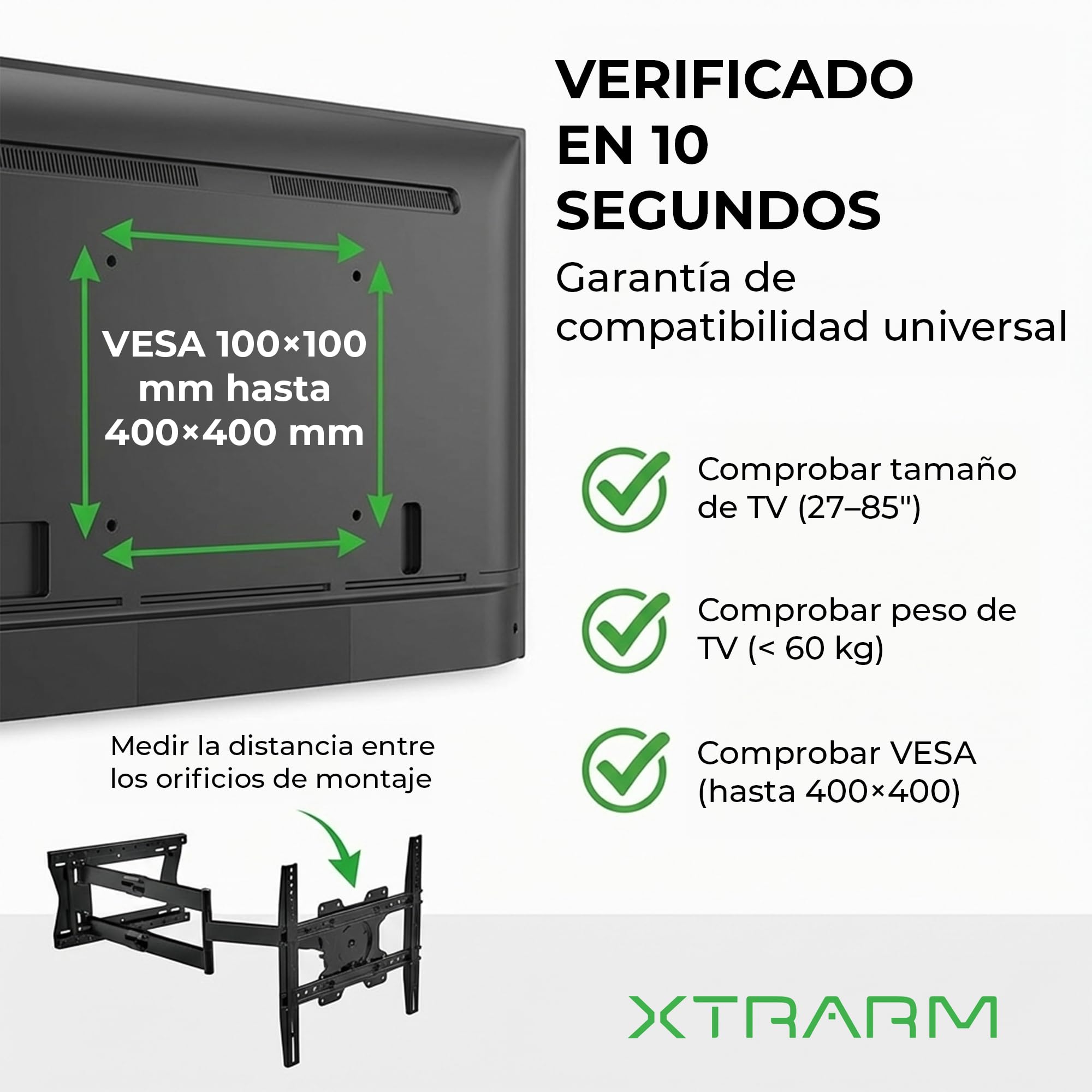 TiTon Flex 80 cm, Soporte de Pared para TV, Girar, Inclinar, TV hasta 60kg, VESA máx.400x400