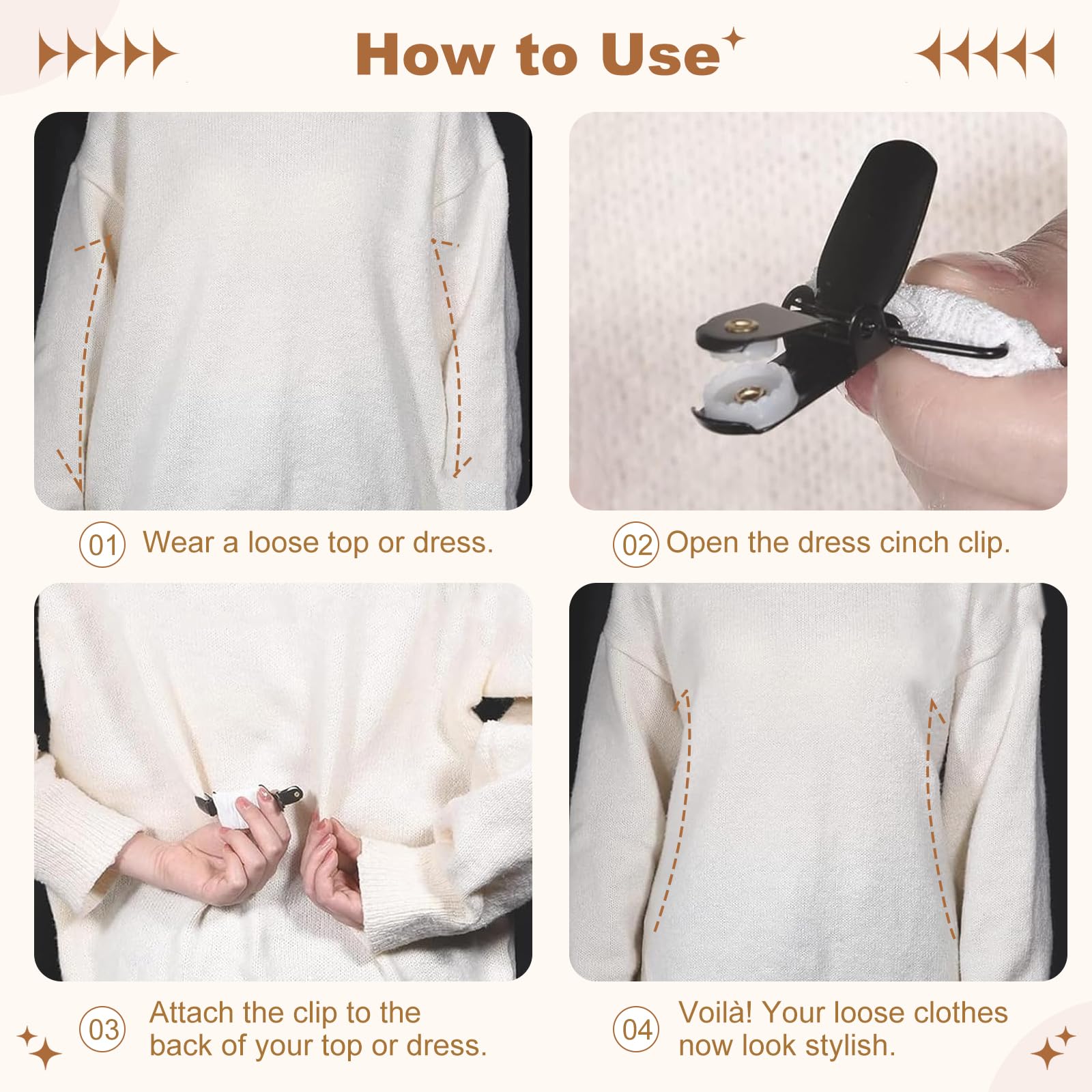 Amazon.com: Dress Clips Back Cinch 2PCS – Adjustable Elastic Shawl Clips,  Scarf Clip Cardigan Collar Clips to Tighten Dress, Sweaters, Shawls,  Clothing, Black, White : Clothing, Shoes & Jewelry