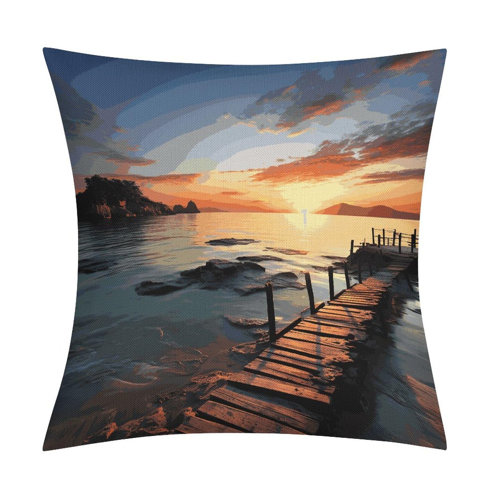 Adfgyerh Style Seascape Sunset Ocean Beach Pillow Covers Soft And Comfortable Invisible Zipper ，Home Decor 18X18 Inch Edging Technology，Throw Pillow Covers For Couch Sofa Bedroom Living Room.