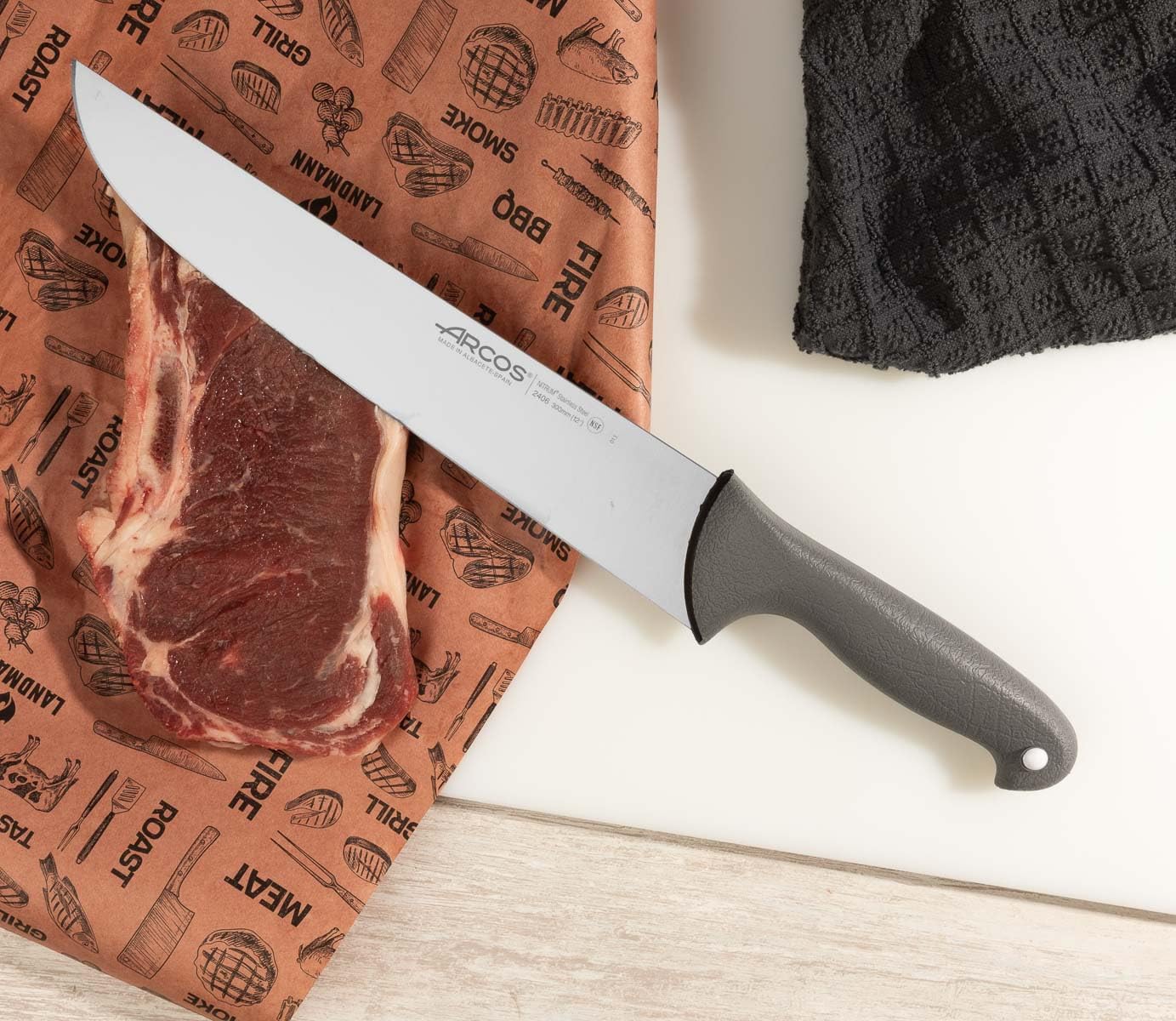 Arcos Butcher Knife 12 Inch Nitrum Stainless Steel. Professional Cooking Knife For Cutting Meat, Fish and Vegetables. Ergonomic Polyoxymethylene Handle. Series 2900. Color Black.