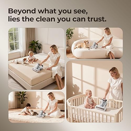 Miniatura 9 de Aspiradora de cama JIGOO con sensor de polvo, aspiradora de colchón con UV y ultrasónico y alta calefacción, succión de 13 kPa, 500 W, aspiradoras