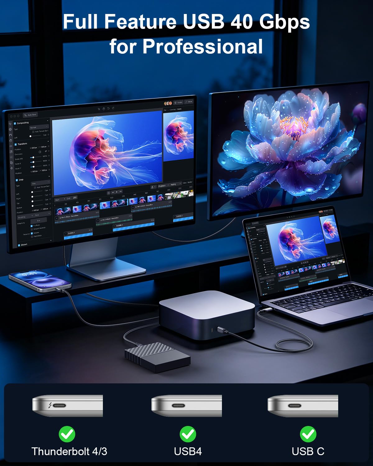 Cavo USB 4 per Thunderbolt 4 3 m, cavo USB C con larghezza di banda 40 Gbps, ricarica 240 W, 8K/6K a 60Hz, compatibile con Thunderbolt 4/3, monitor USB C, hub, dock, MacBook, iPhone 17/16