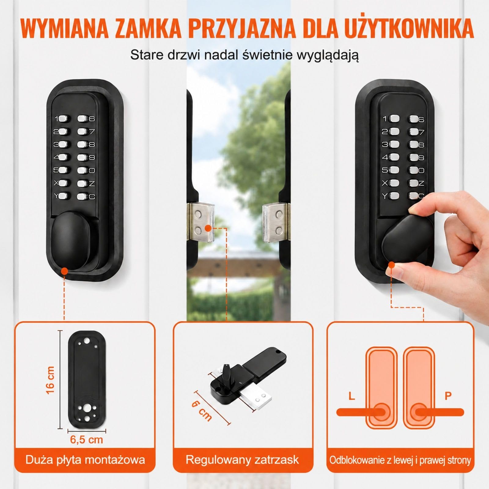 Mechaniczny zamek drzwiowy bez klucza, retro klawiatura kodowa, nawierzchniowy zatrzask do garazu hotelu biura studia