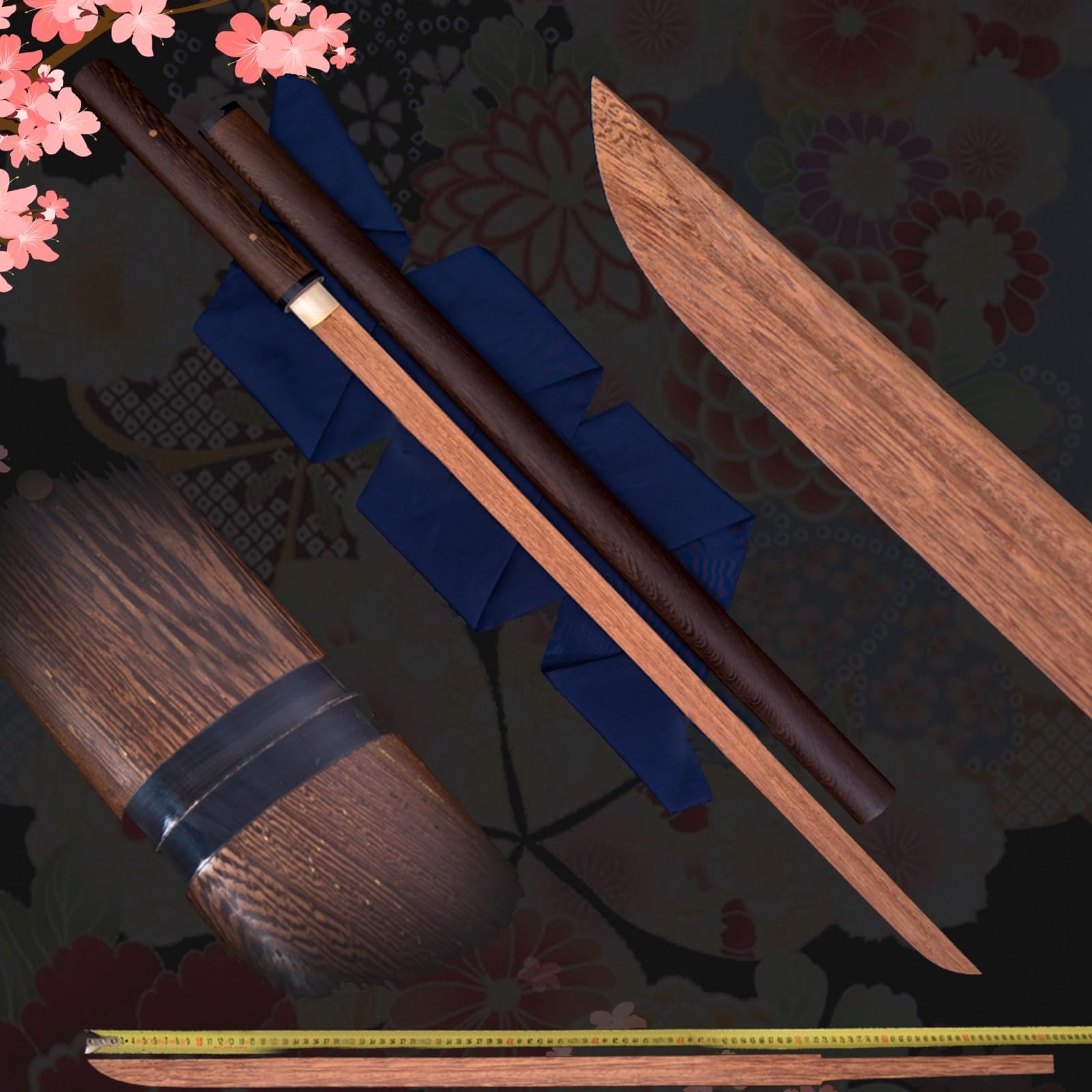 Espada recta samurái de palisandro natural de 103 cm con vaina de madera de wengué,bokken hecho a mano,espada samurái de madera Iaido para práctica de kendo,regalos,exhibiciones,cosplay,accesorios
