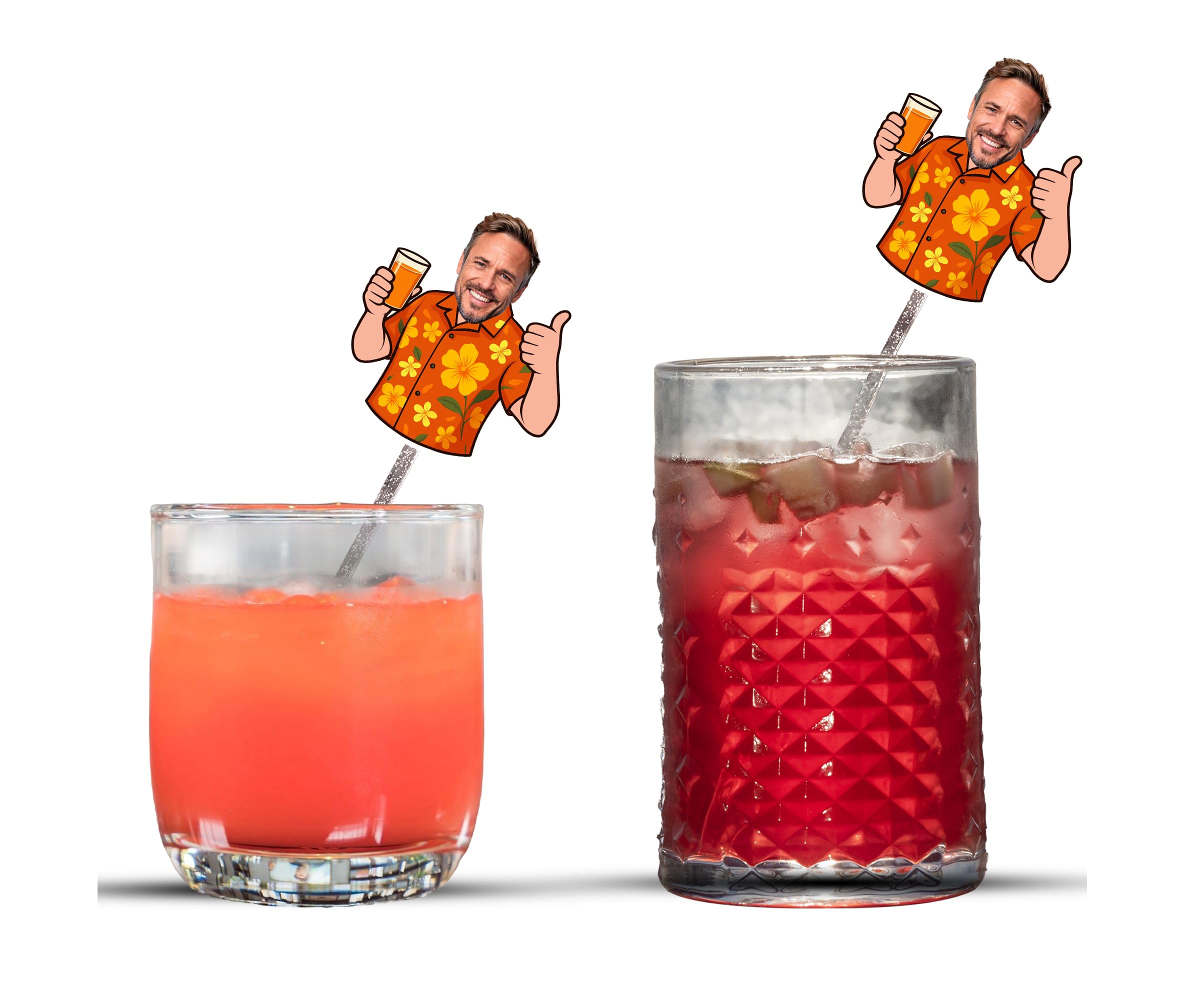 Personalized Tropical Luau Face Swizzle Sticks – Custom Photo Drink Stirrers for Beach Birthdays, Tiki Parties, Hawaiian Events, Bachelorettes