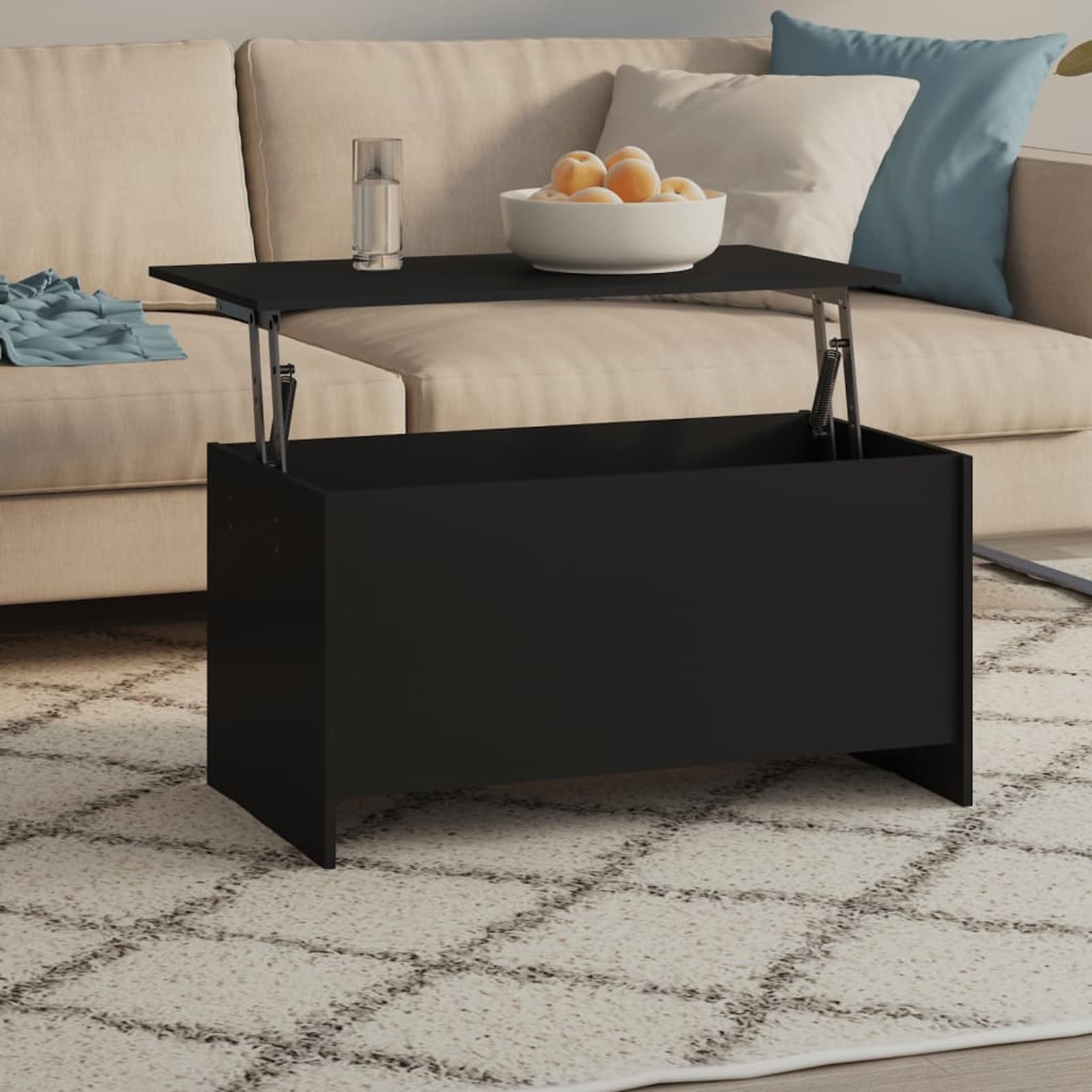 Homgoday Tavolino da caffè nero, 102 x 55,5 x 52,5 cm, in legno ingegnerizzato, tavolino da tè per soggiorno, sala d'accoglienza degli ospiti, camera da letto e mobili da ufficio