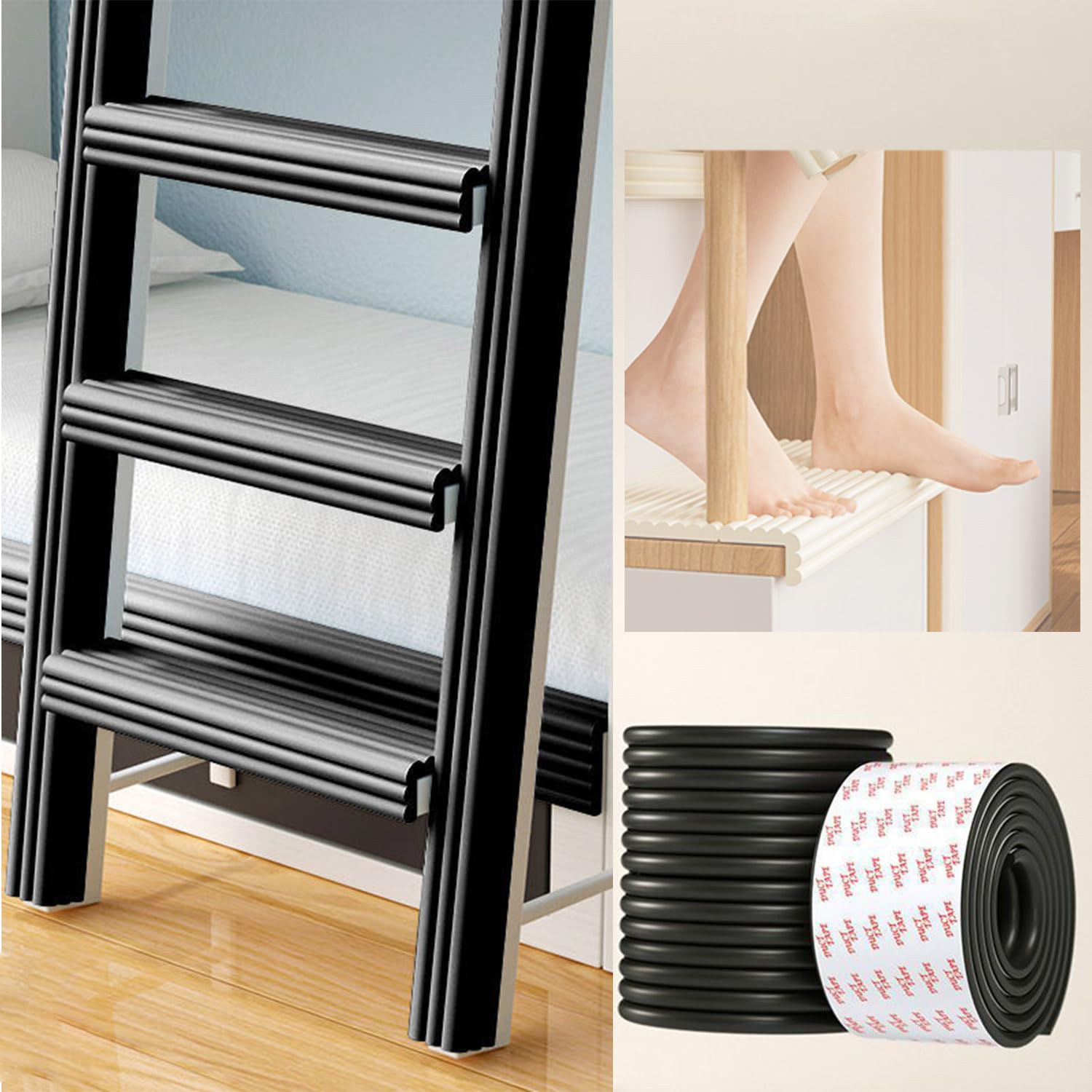 Bunk Bed Ladder Pads,Self-Adhesive Bunk Bed Ladder Cover Foam Padding,Traction Treads for Stair Steps,Soft Extra-Wide Edge Protector,Furniture 6.5 Ft