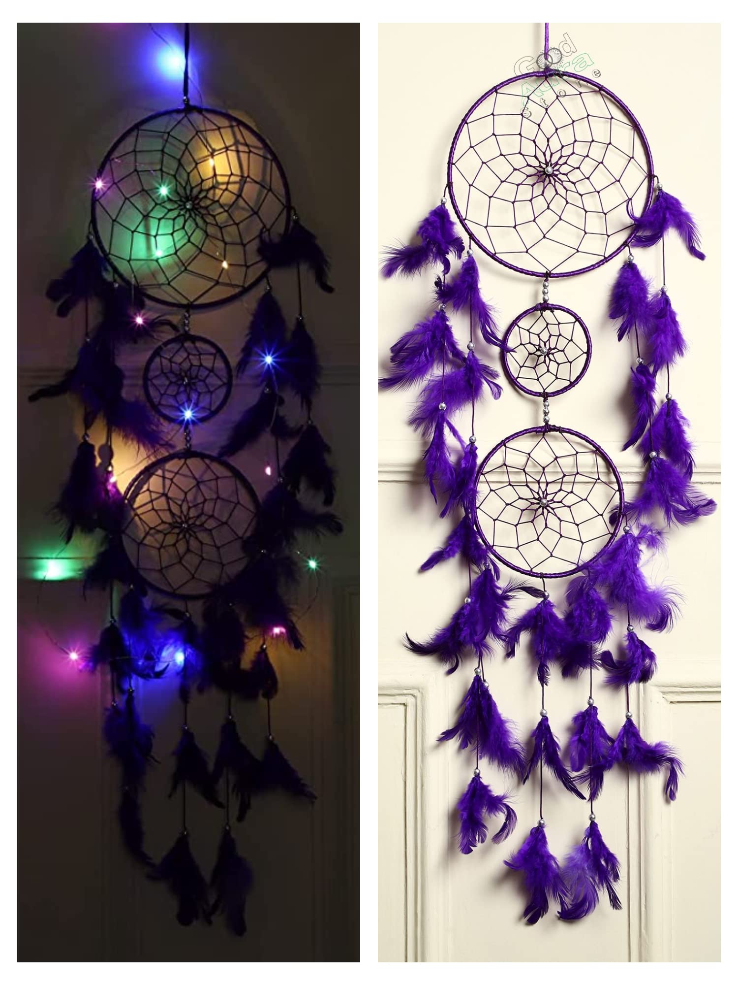 Good Aura Store Dream Catchers with Light Home Decor, Feather Wall Hangings for Kids Room, Bedroom, Livingroom, Balcony, Cafe Decorations, Gift Items (Pack of 1, 18L X 92Hcm, Purple)