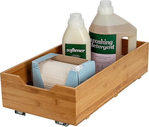 Household Essentials Glidez - Organizador de almacenamiento extraíble de bambú y acero para uso debajo del gabinete, diseño de 1 nivel, se adapta a