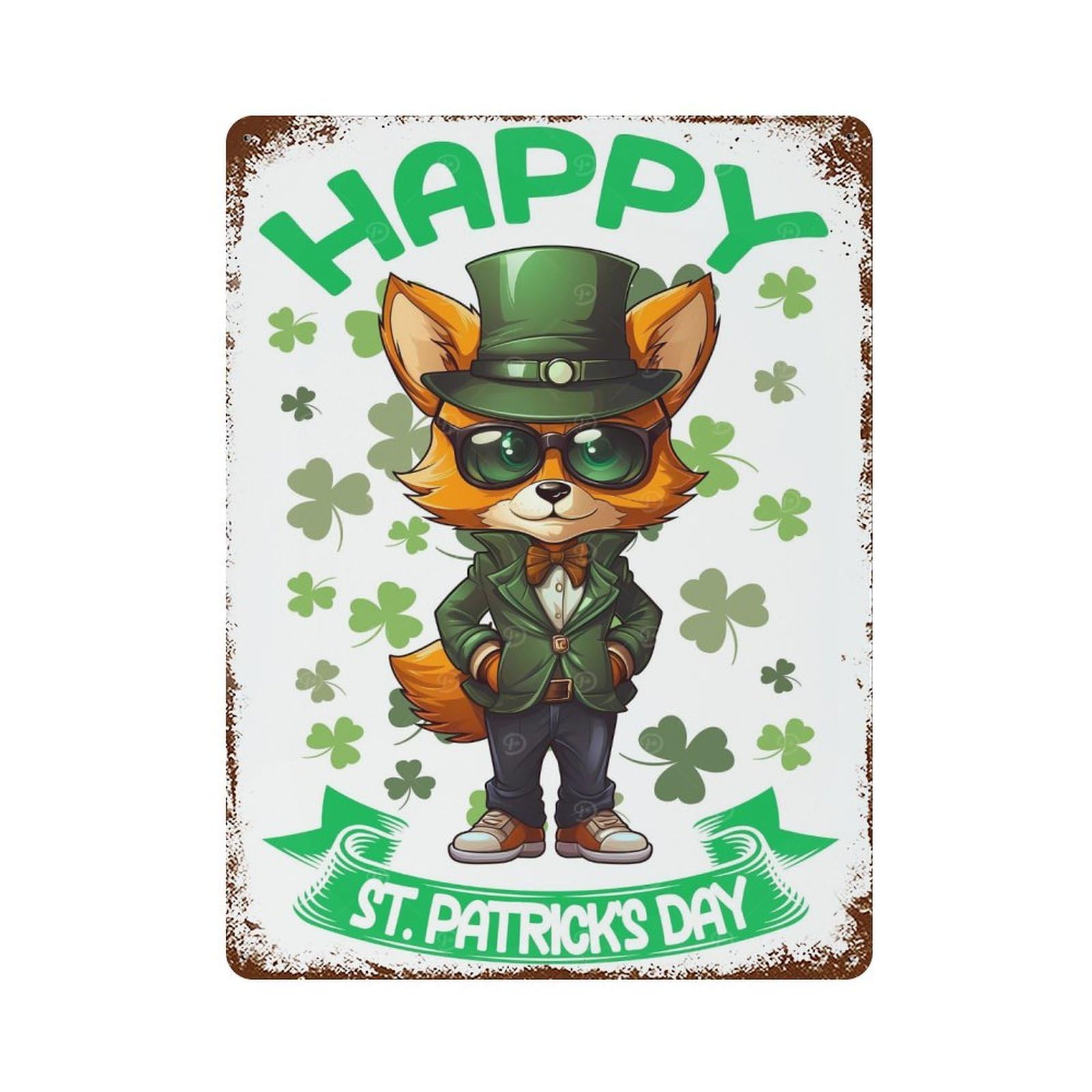Distressed Metal Wall Sign with Coyote Saint Patricks Day Design 15.7"x11.8", for Office, Studio And Wall Decor, Industrial Home Decor