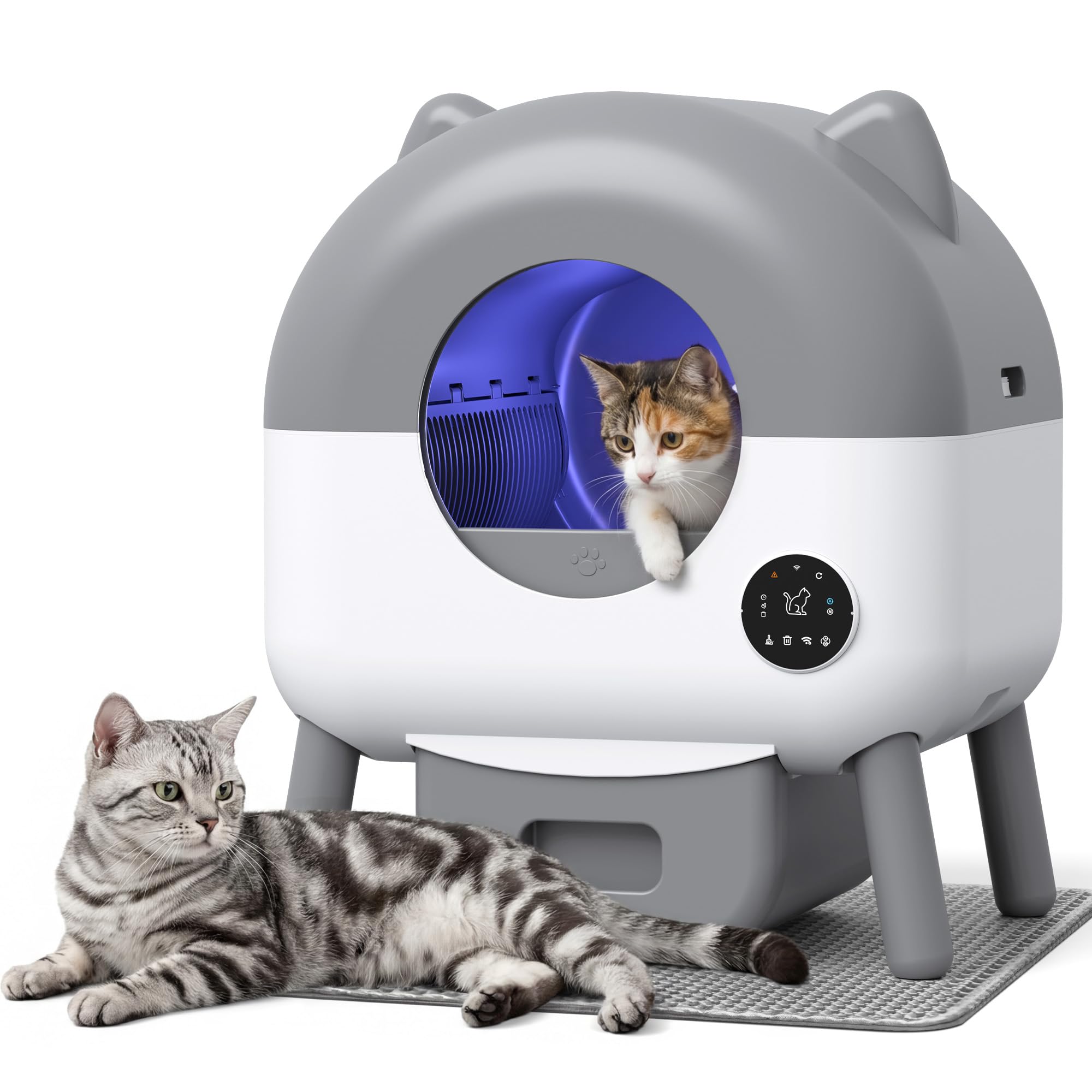 WARCAT Automatic Self-Cleaning Cat Litter Box, Two-Tone Color Design, Large Capacity Smart Litter Box with APP Control & Safety Sensors, Includes 1 Roll Garbage Bags (Grey)