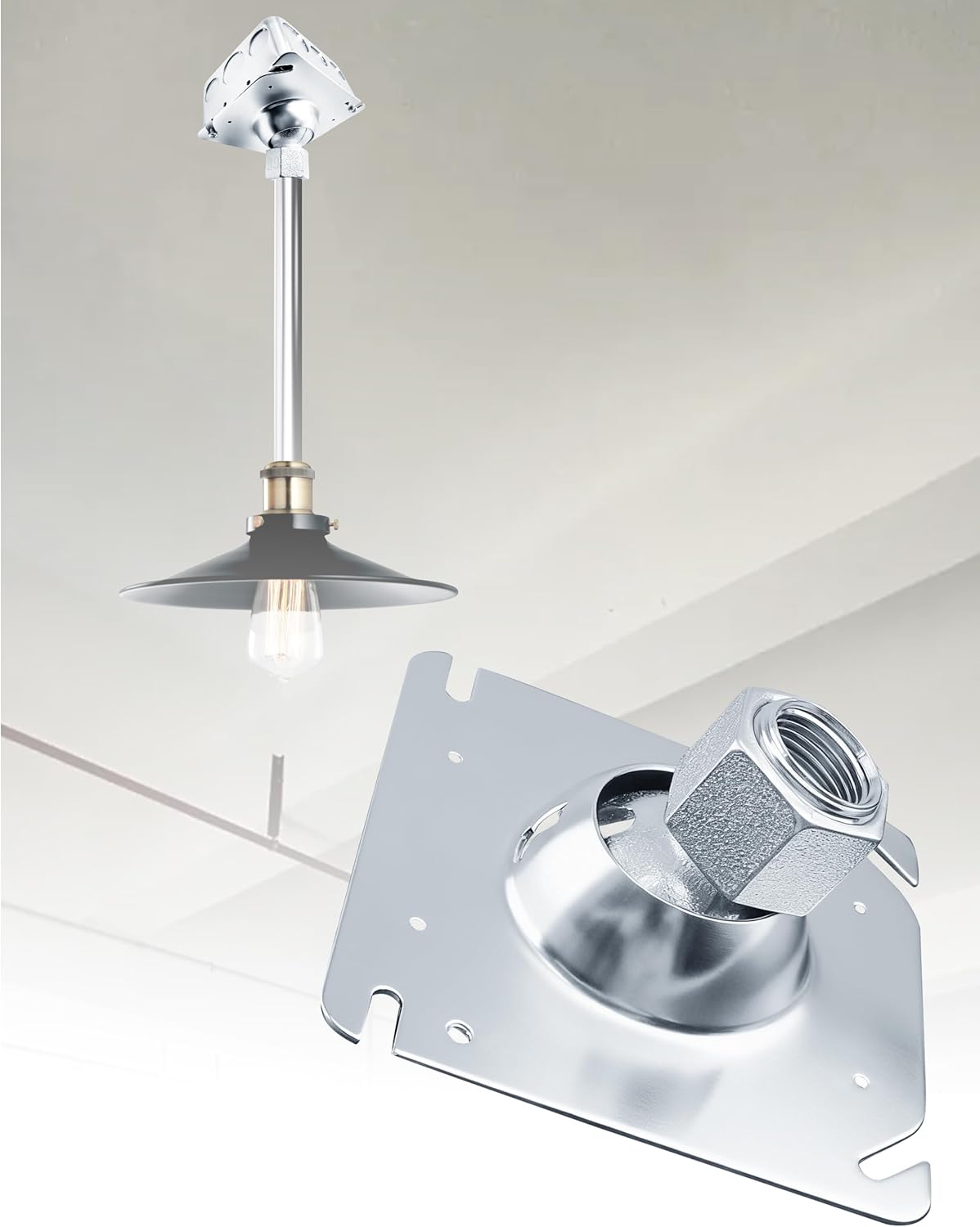 SIHAI 4-Inch Square Swivel Pendant Fixture Hanger Cover, Heavy Duty for Mounting Security Cameras, Lights, Exit Signs on Flat/Sloped Ceilings, Fits 4" Square Electrical Box, 1/2" & 3/4" Conduit (5)
