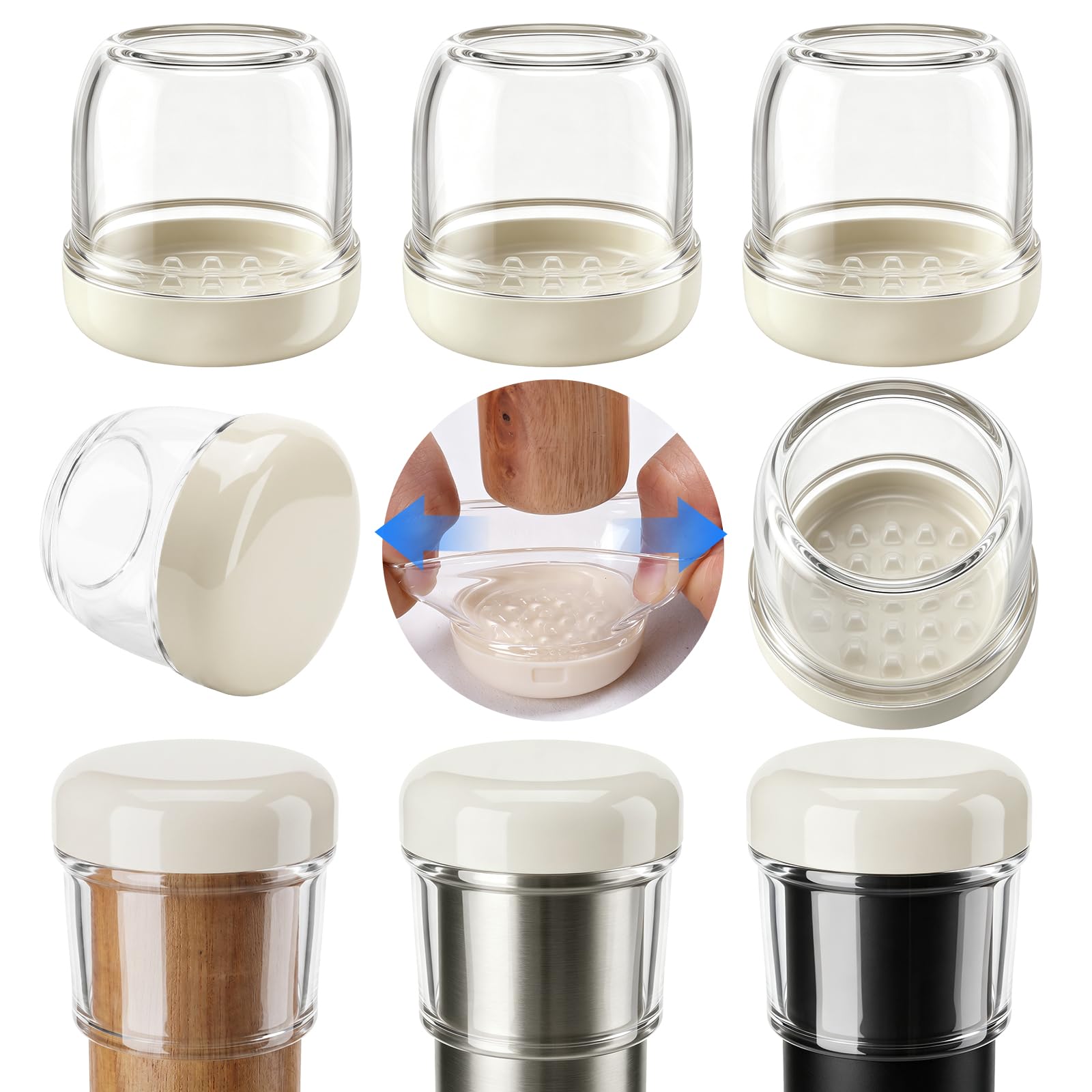 RCHYFEED 24 PCS Clear Chair Leg Floor Protectors,1.25" Chair Leg Floor Protectors Sliders for Carpet, Silicone Furniture Leg Caps Cups Gliders, Smoothly Slide No Scratches Transparent Square
