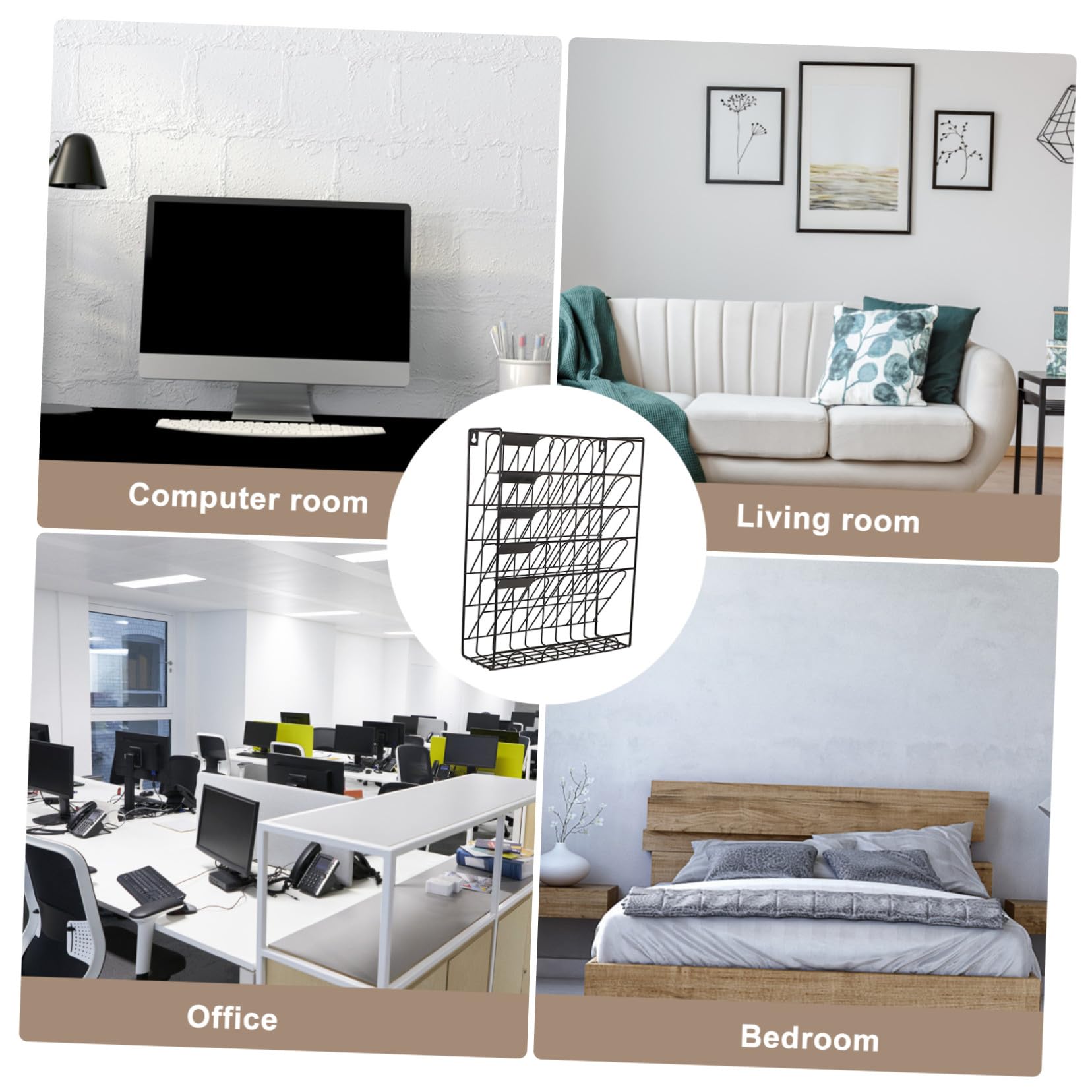 Healifty Organiseur Mural en Fer Noir pour Bureau, Fonctionnel et Gain de Place, pour Ranger Documents et Magazines au Mur