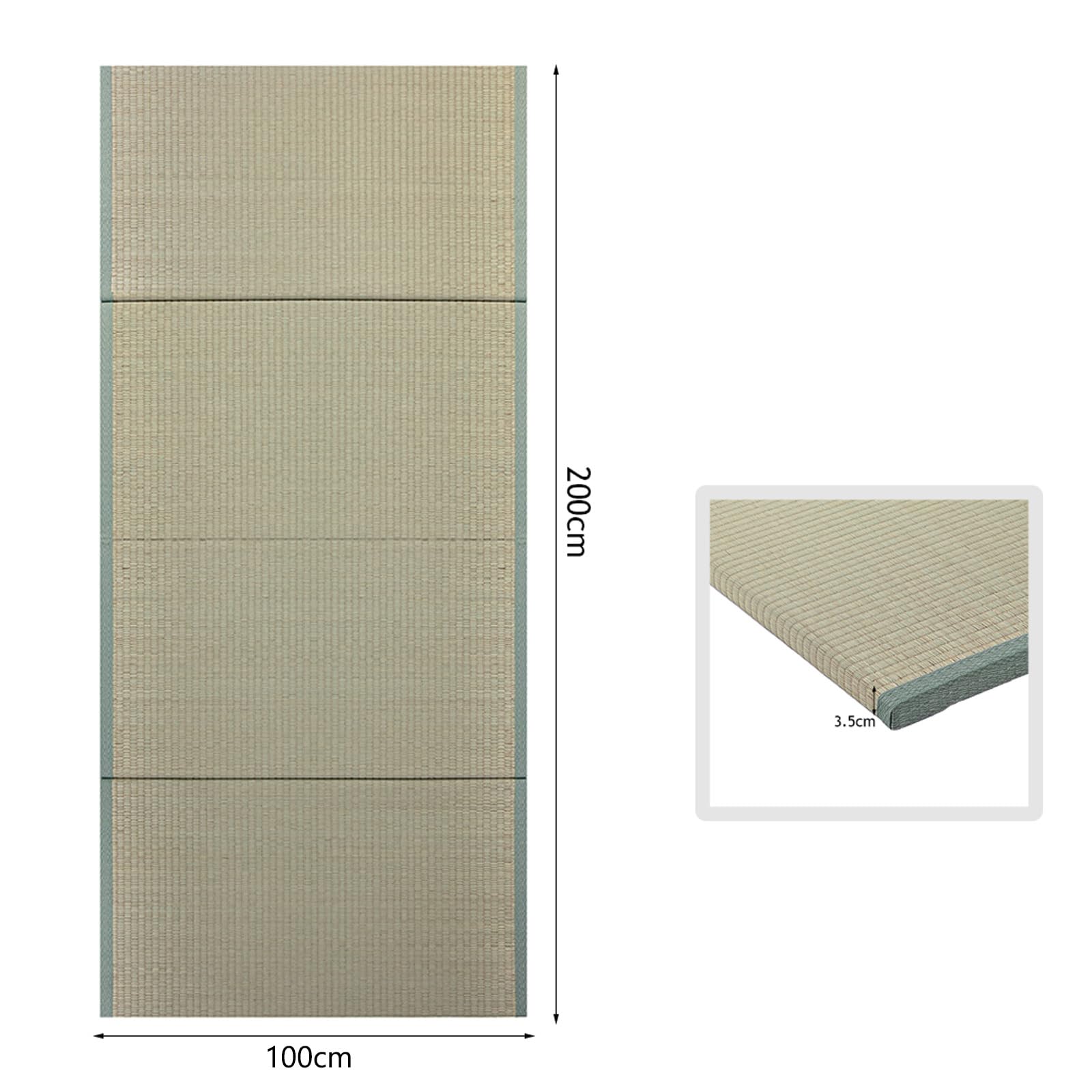 Materasso Tatami Tradizionale Giapponese con Erba Corsa Verde Naturale, Tappeto a Pavimento Portatile a 4 Volte, Tessuto Comodo e Traspirante per Letto/Meditazione/Yoga(Size:100x200x3.5cm)