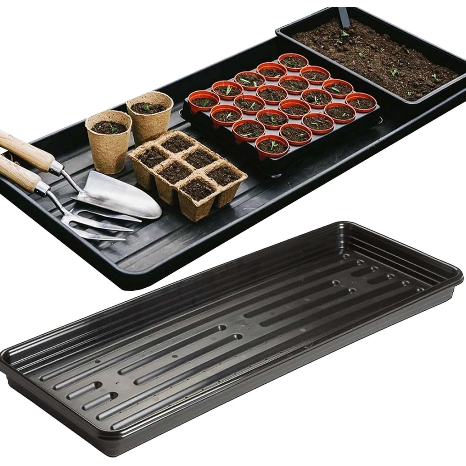 STORM TRADING GROUP Black Grow Bag Trays Multi Use Large Capacity Tray For Garden, Growing, Greenhouses, Plants & Flower Trays (3)