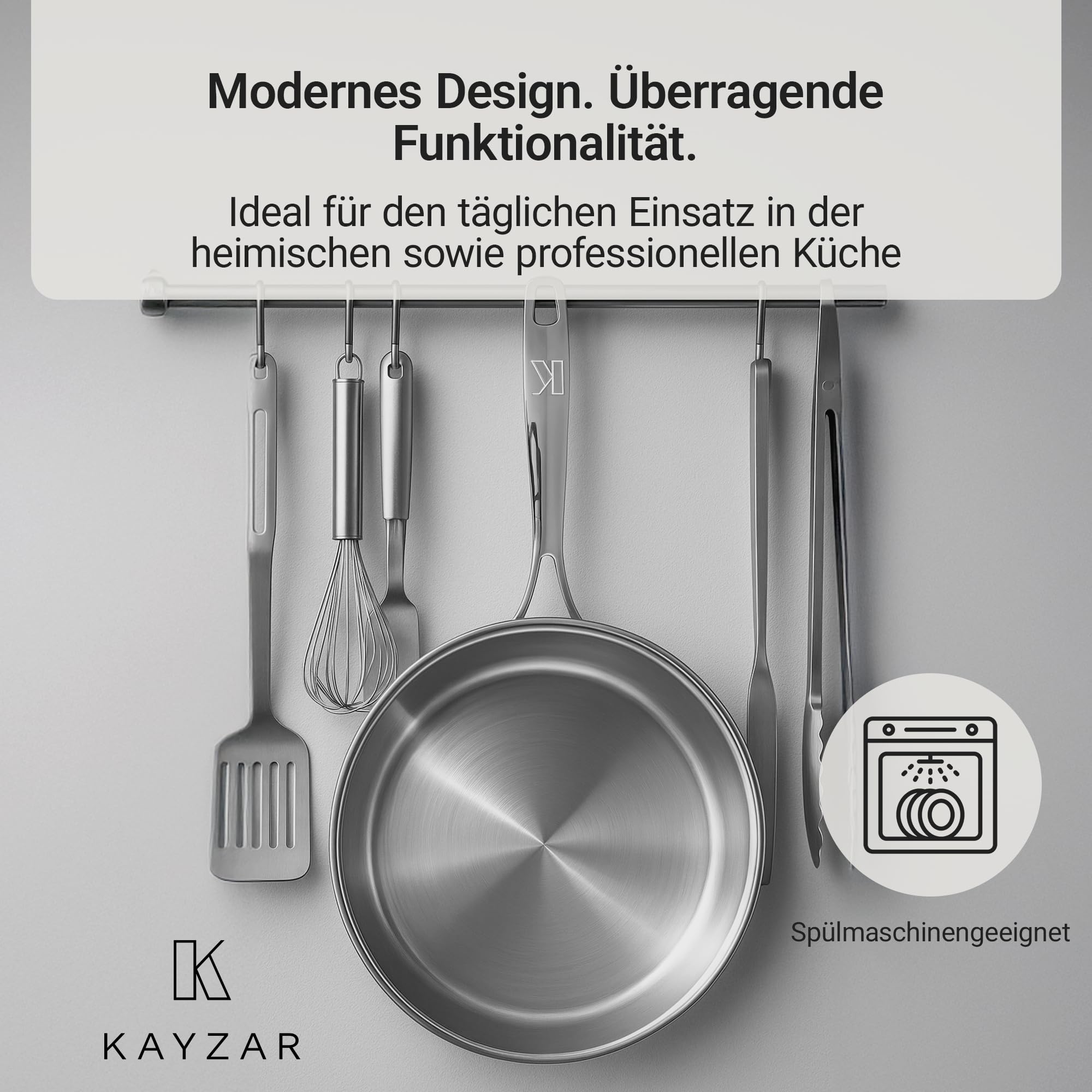 Kayzar Profi Edelstahlpfanne 28 cm - Bratpfanne unbeschichtet & PFOA-frei, Premium 3-lagiger Boden (3,5 mm) für gleichmäßige Wärmeverteilung & natürliche Antihaftwirkung, Induktion