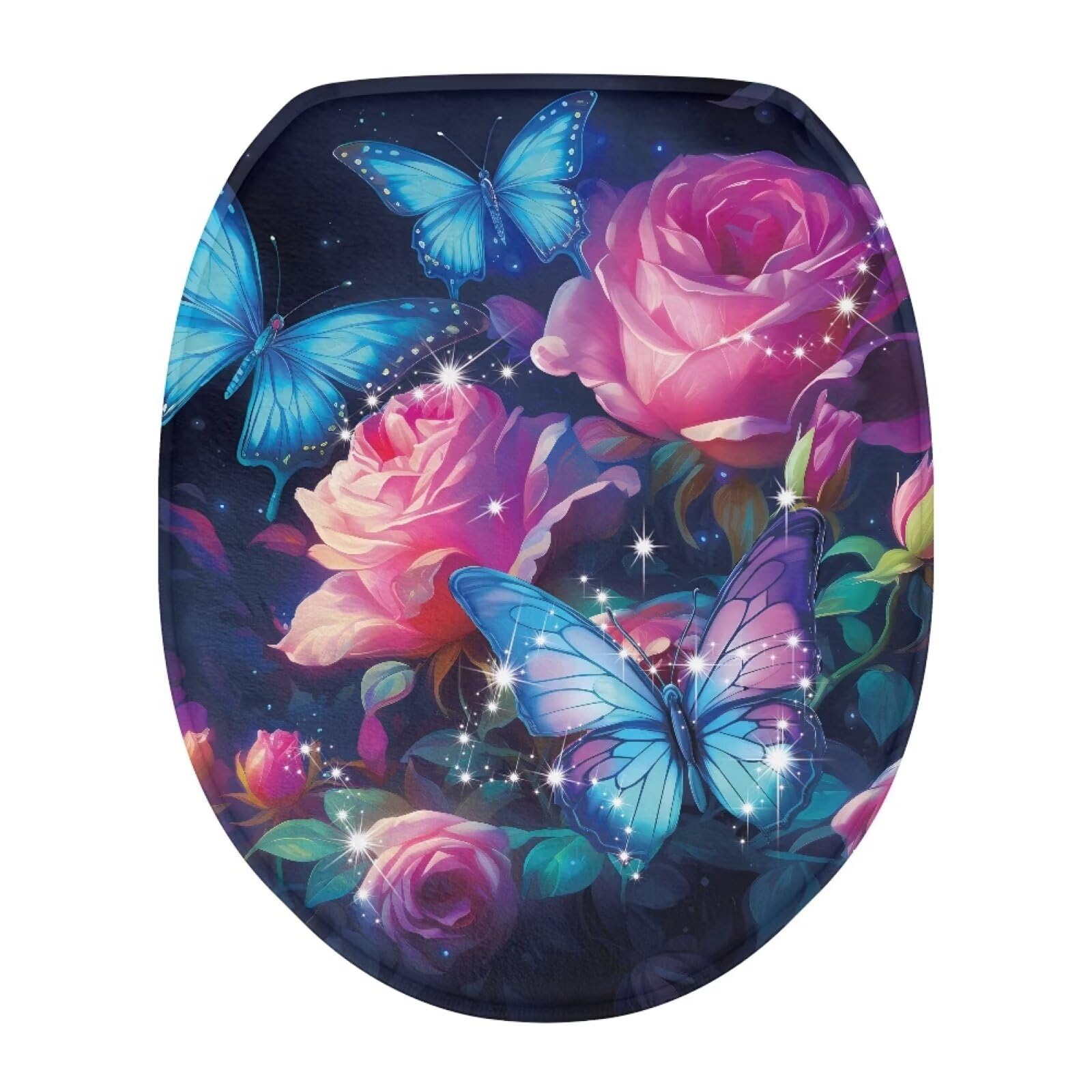 Bivxisrvo Rose Butterfly Toilet Seat Lid Cover Polyester Fabric Dustproof Toilet Seat Covers for Bathroom Tank Protector Cover Keep Clean Tidy Universal for Most Toilet Bowl Lids