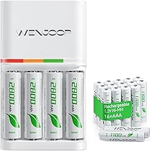 NiMH 16 AAA 1100mAh Rechargeable Batteries + Battery Charger with 4 AA 2800mAh, Fast Charging AA Battery Charger with LED for Remote, Toys, Camera, Flashlight