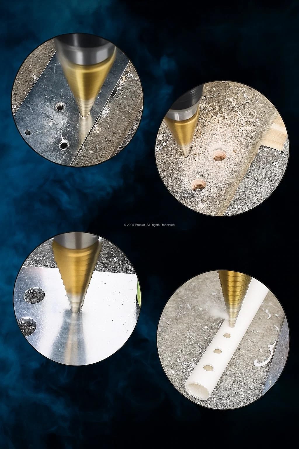 Proalet Kademeli Matkap Ucu, HSS, Titanyum Nitrür Kaplamalı, 4-12 mm, Metal, Sac, Alüminyum, Plastik İçin, Uzun Ömürlü, Pürüzsüz, Delik Açma, Yüksek Performans, Tüm Matkaplara Uyumlu
