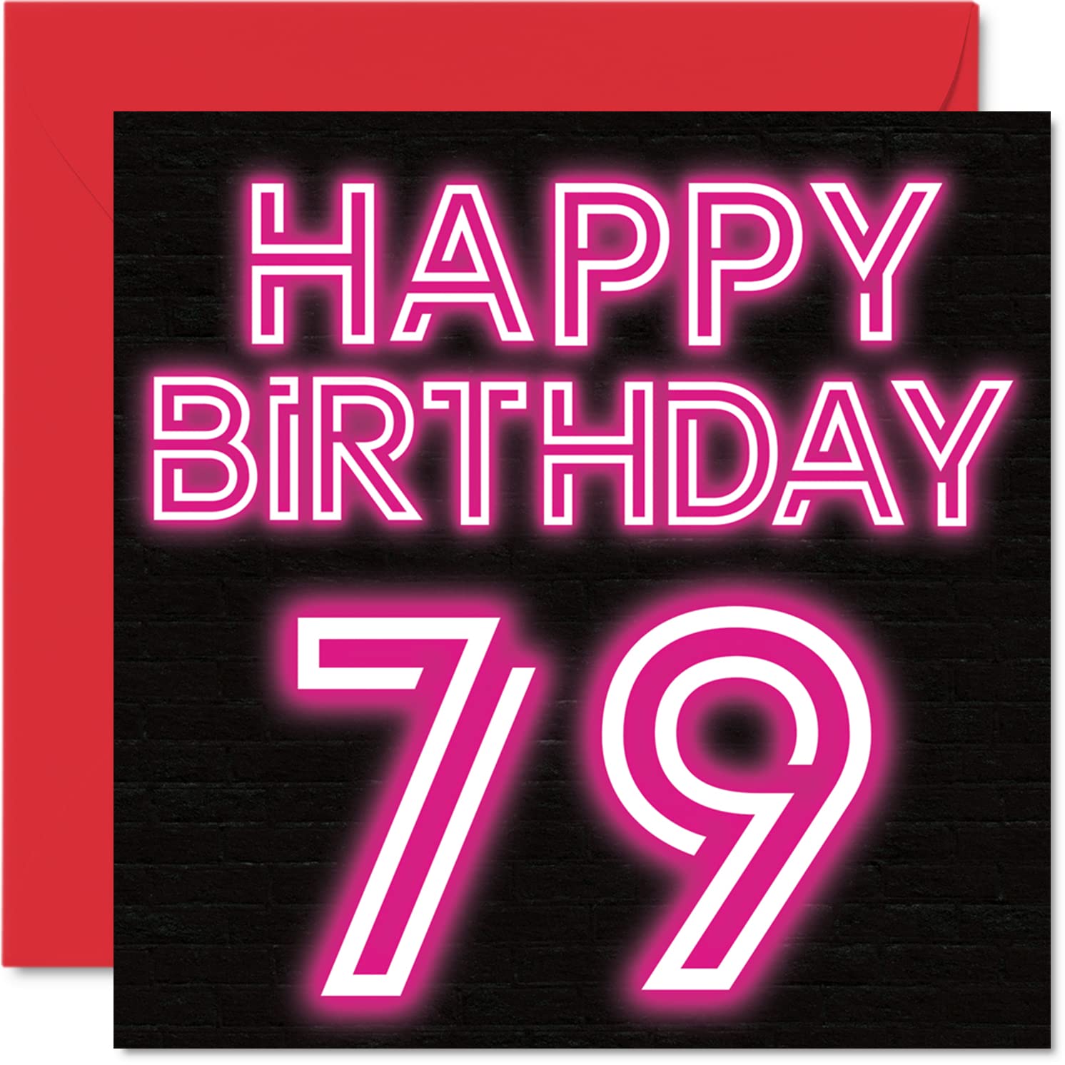 Fun 79th Birthday Cards for Men Woman - Neon Glow - Happy Birthday Card for Dad Mum Great Grandad Grandpa Nanny Grandma Gran Uncle Auntie, 145mm Greeting Cards, 79th Card