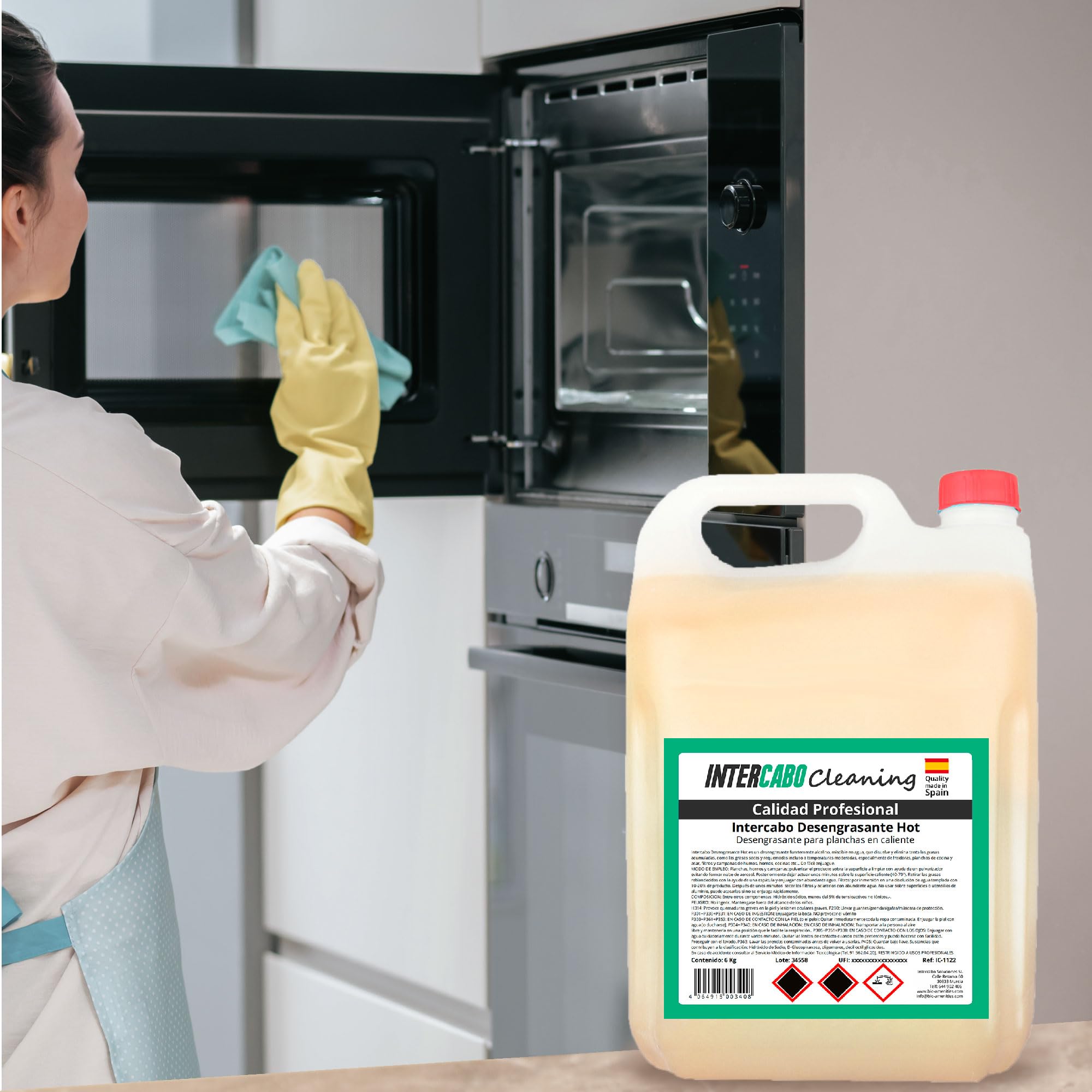 Pack 4 garrafas desengrasante profesional 6 kg - total 24 kg - quitagrasas concentrado para planchas y hornos calientes - limpieza intensiva en cocinas industriales y hoteles - Intercabo