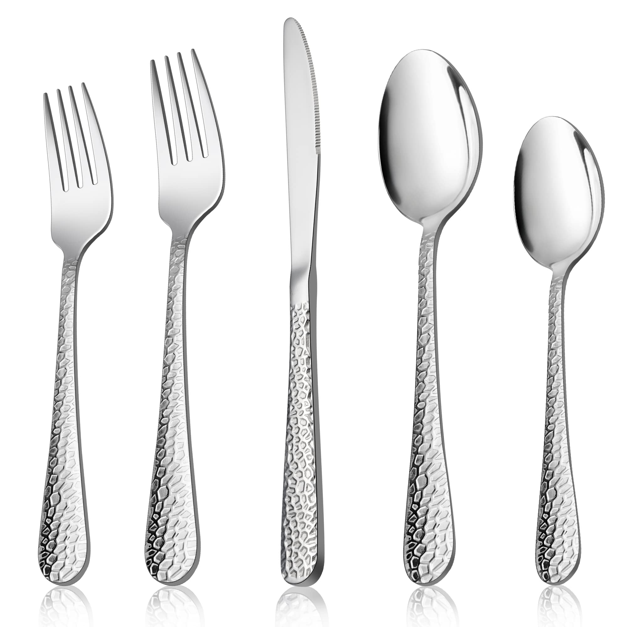 Ménagère 60 pièces en acier inoxydable au design martelé élégant pour 12 personnes Herogo