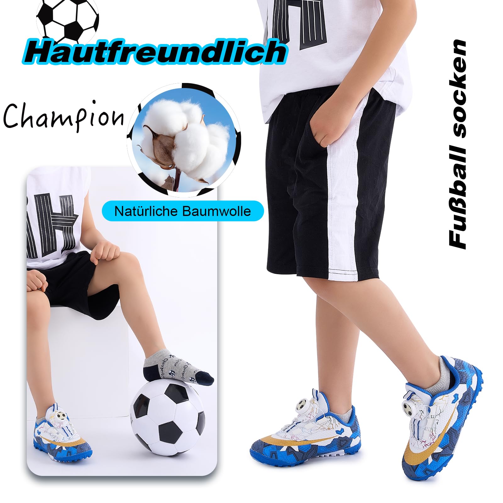 Cirorld Calzini da ginnastica per bambini, 6 paia di calzini sportivi per bambini, calzini da calcio in cotone, calzini colorati per bambini per tutti i giorni e lo sport