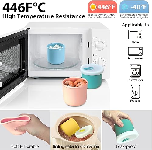 Miniatura 4 de Recipientes de silicona para almacenamiento de alimentos de 8.5 onzas, tarros de almacenamiento de alimentos para bebés con tapas herméticas y tapa