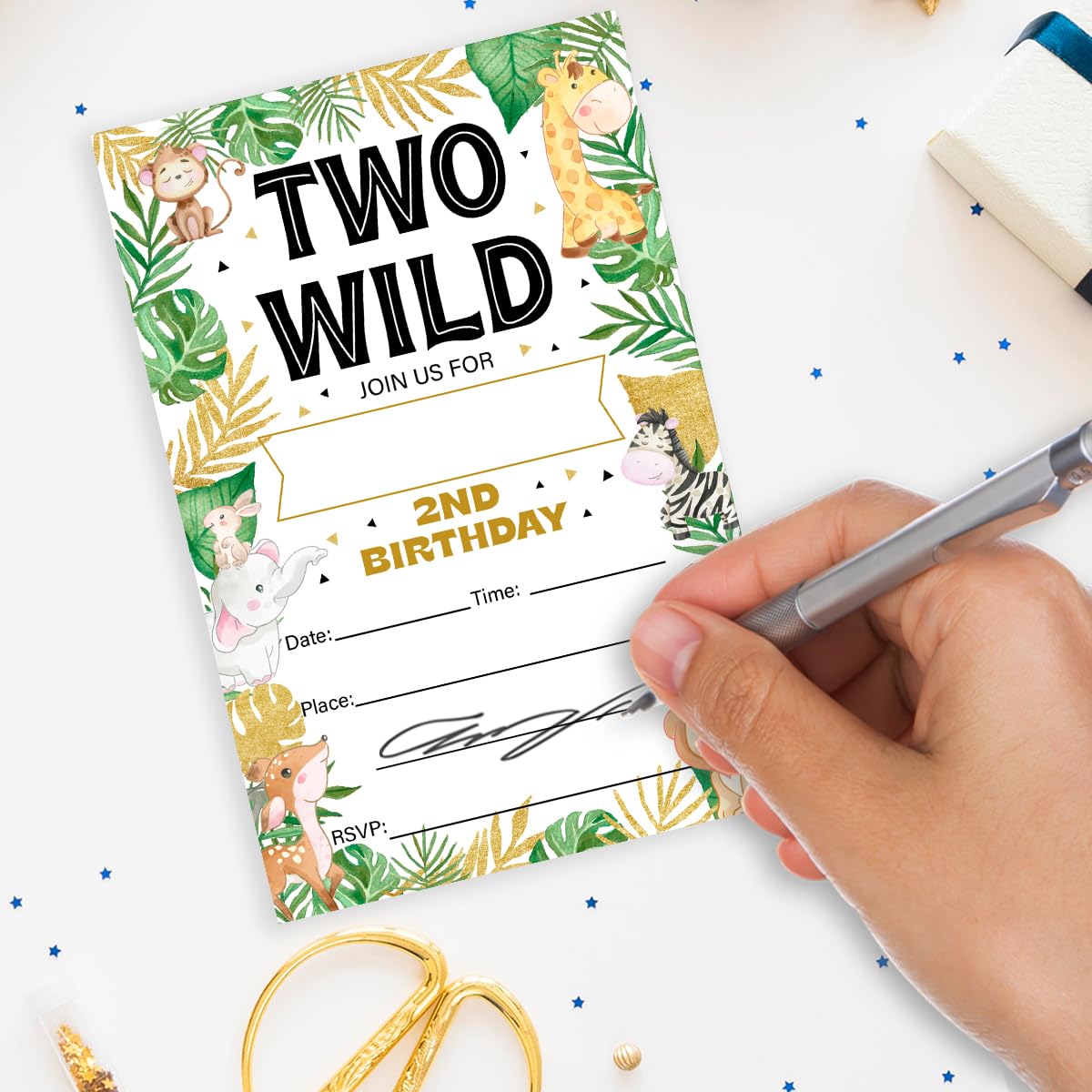 20 Safari-Tier-Einladungskarten Mit Umschlägen Für 2. Geburtstag – Dschungel-Motive, Doppelseitig