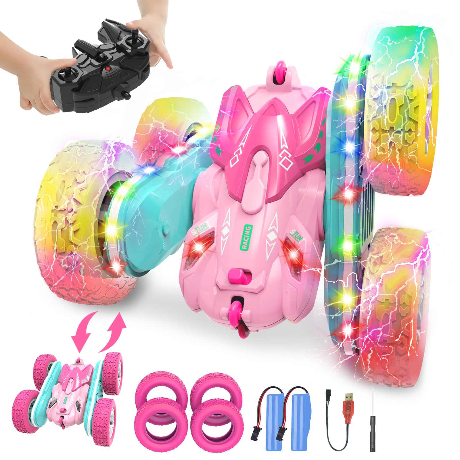 seveclotree Coche Teledirigido Niños 3 4 5 6 años,4WD 2.4GHz Rosa Coche RC Coche Radiocontrol,Regalo Niña 3-12 Años Juegos Niños 3-10 Años Niños Juegos Exterior Niñas y Niños